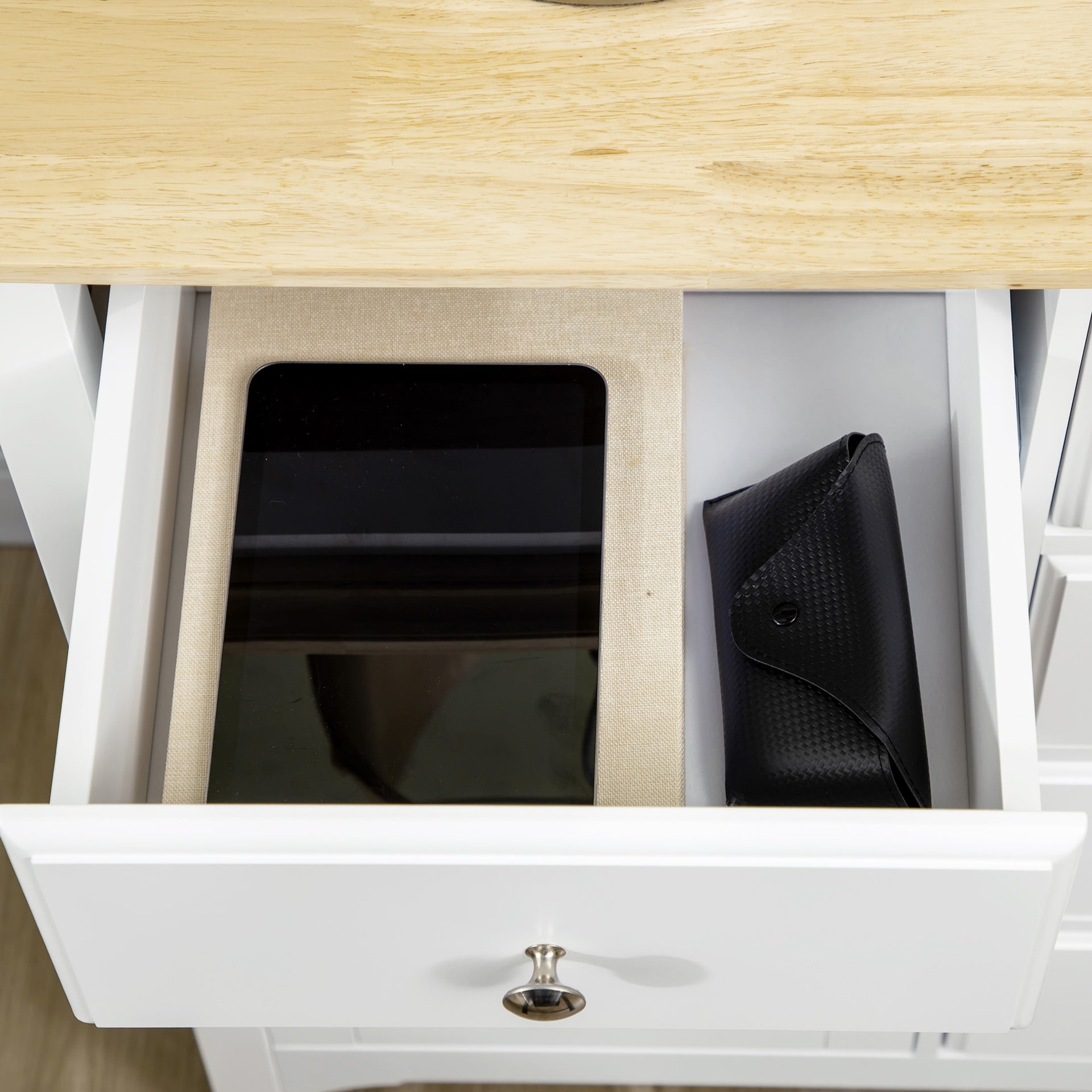 HOMCOM Sideboard Buffet Cabinet with Storage Drawers, Rubber Wood Top and Adjustable Shelves, Coffee Bar Cabinet, White