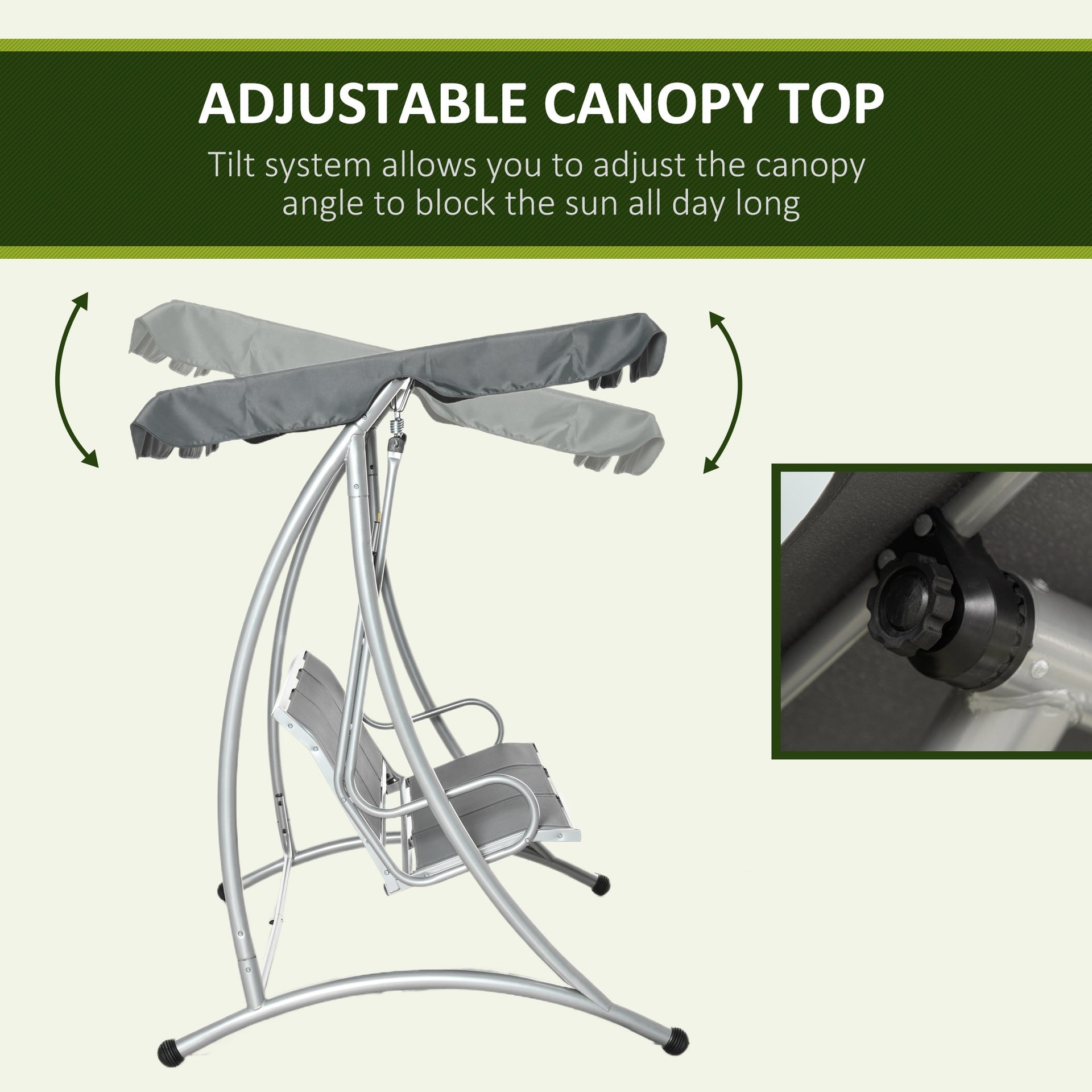 Outsunny 3-Seat Outdoor Porch Swing Chair, Patio Swing Glider with Adjustable Canopy, Breathable Seat, and Steel Frame for Garden, Poolside, Backyard, Gray