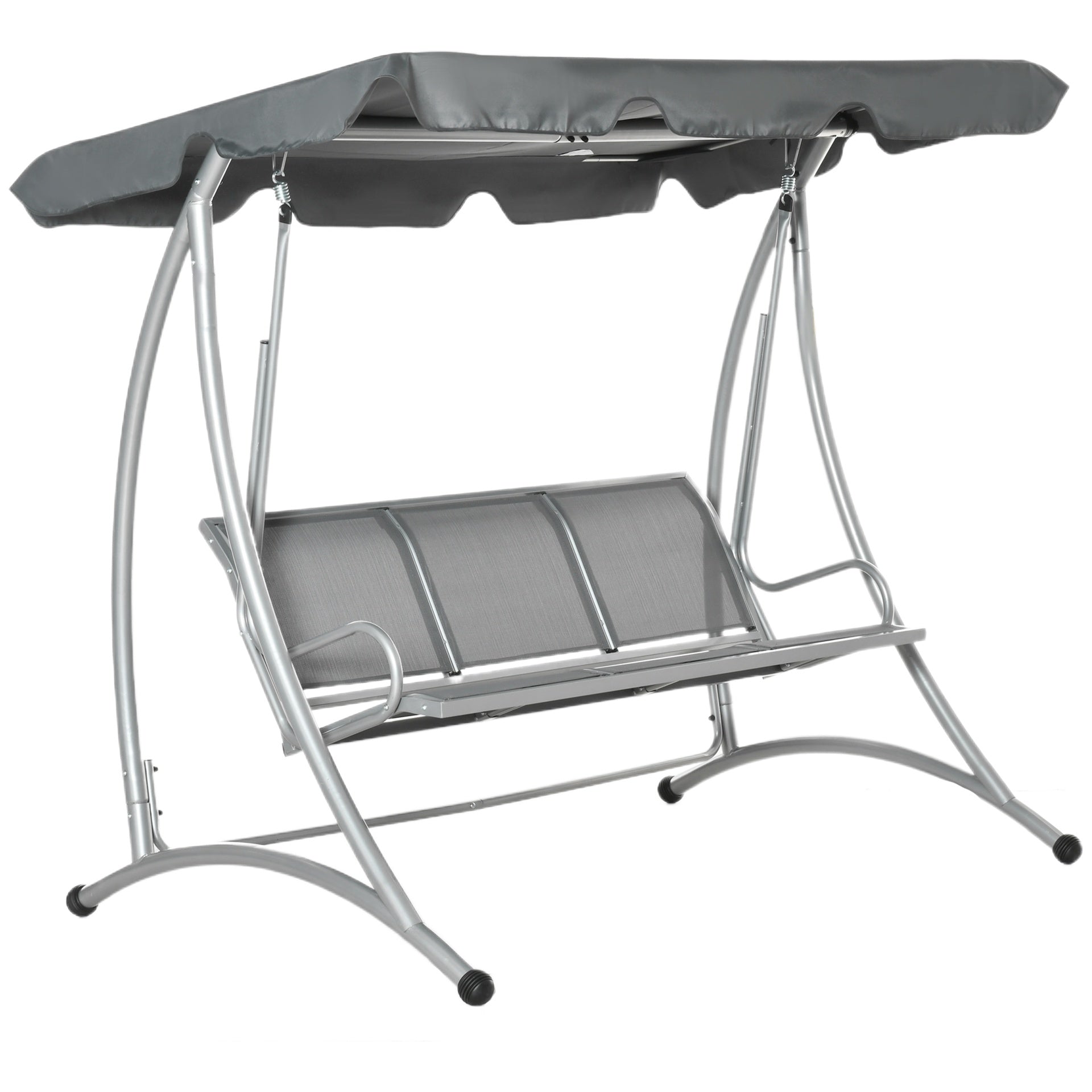 Outsunny 3-Seat Outdoor Porch Swing Chair, Patio Swing Glider with Adjustable Canopy, Breathable Seat, and Steel Frame for Garden, Poolside, Backyard, Gray