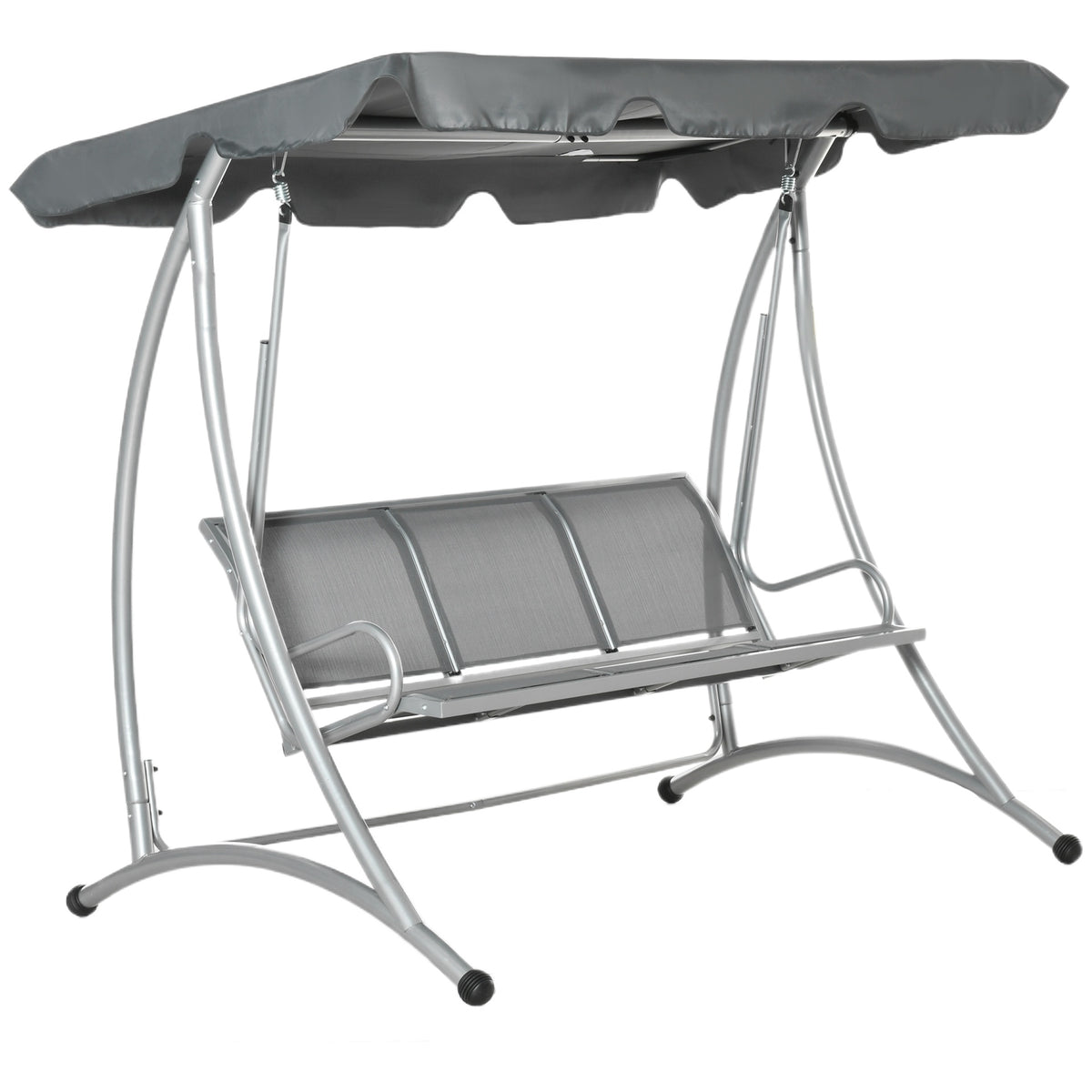 Outsunny 3-Seat Outdoor Porch Swing Chair, Patio Swing Glider with Adjustable Canopy, Breathable Seat, and Steel Frame for Garden, Poolside, Backyard, Gray
