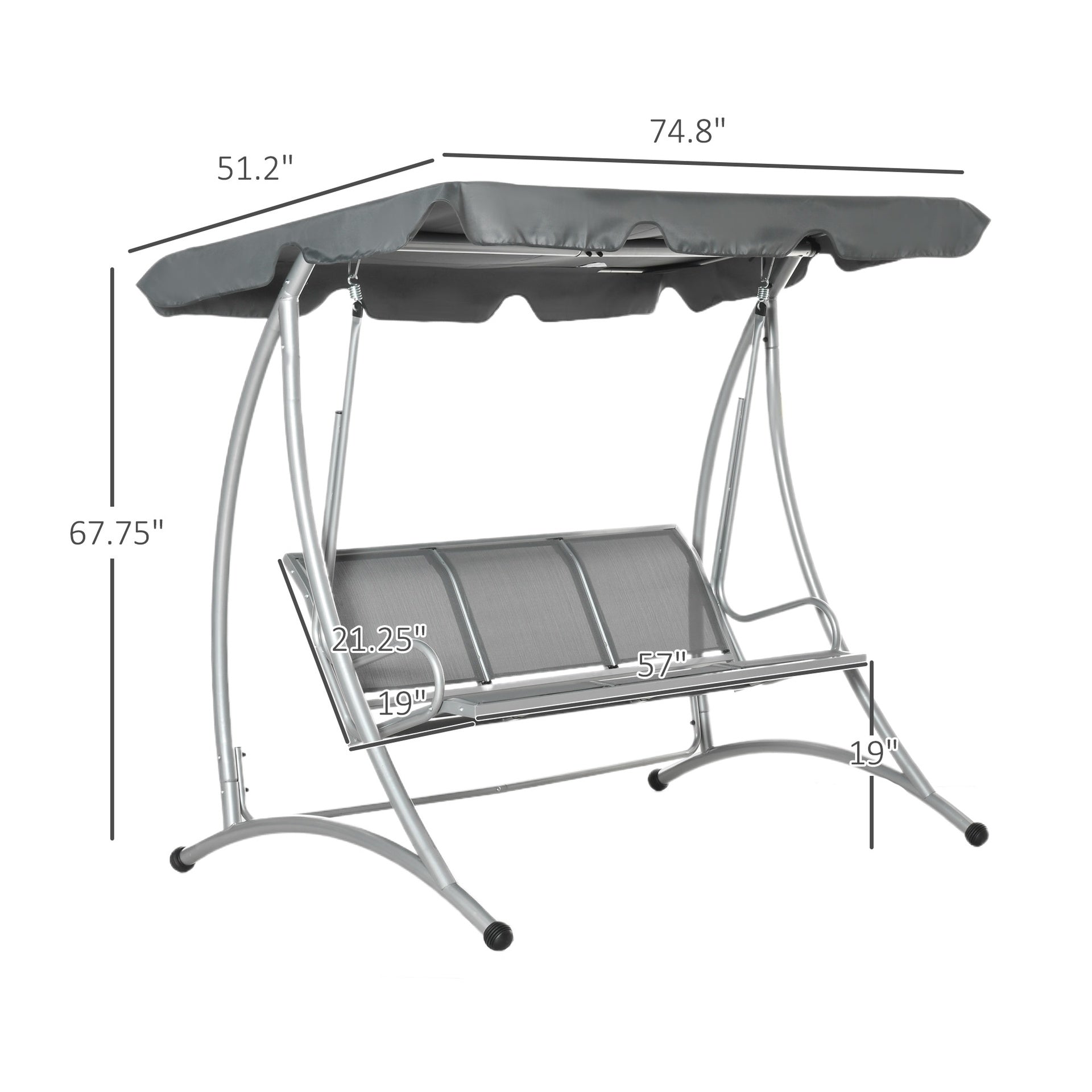 Outsunny 3-Seat Outdoor Porch Swing Chair, Patio Swing Glider with Adjustable Canopy, Breathable Seat, and Steel Frame for Garden, Poolside, Backyard, Gray