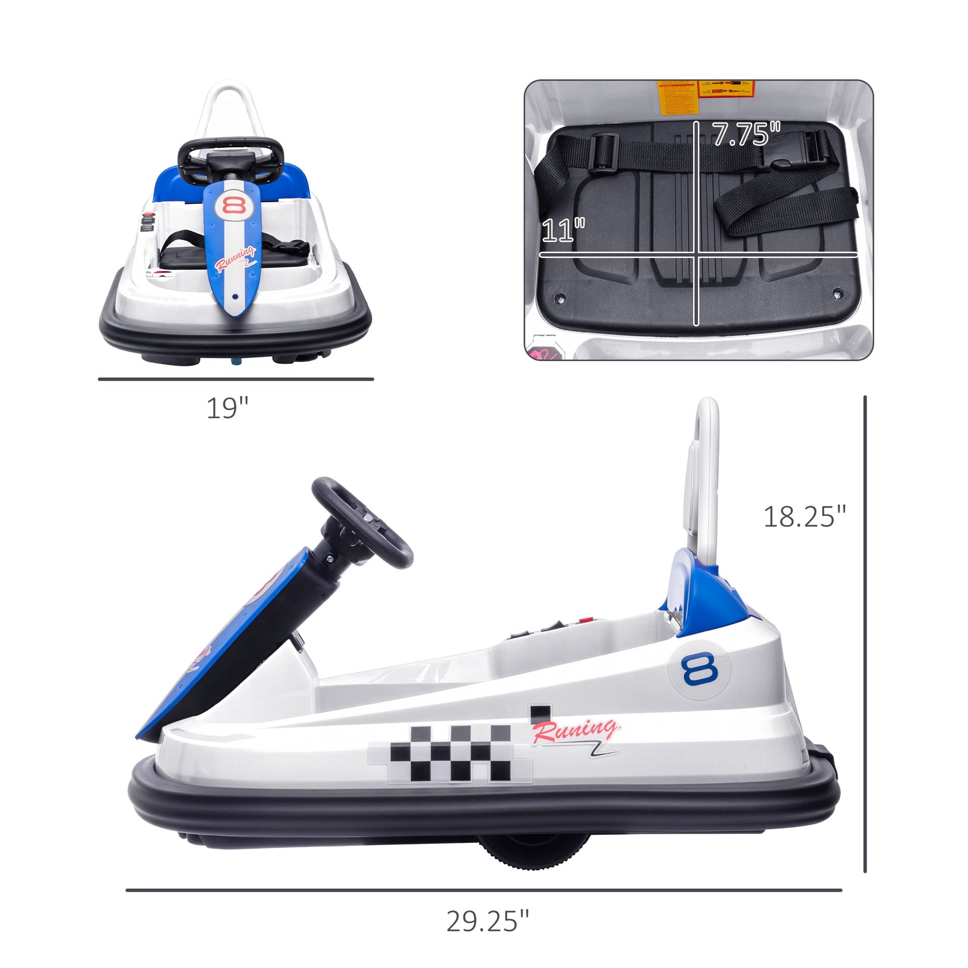 Aosom Bumper Car for Kids, 360° Rotation 6V Electric Ride On Bumper, White