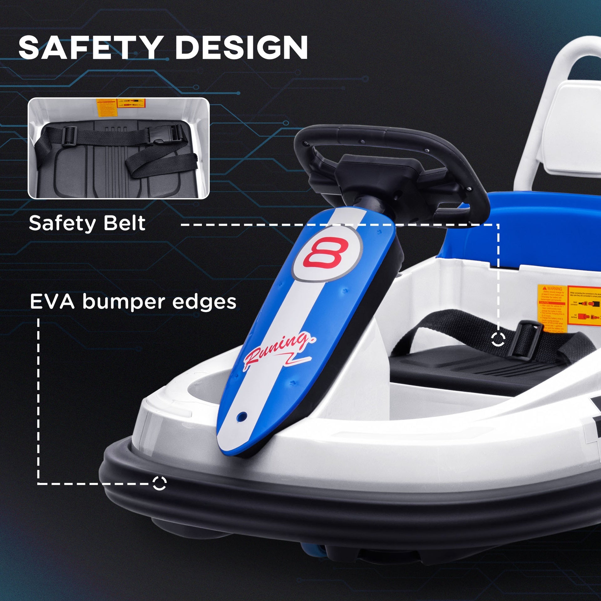 Aosom Bumper Car for Kids, 360° Rotation 6V Electric Ride On Bumper, White
