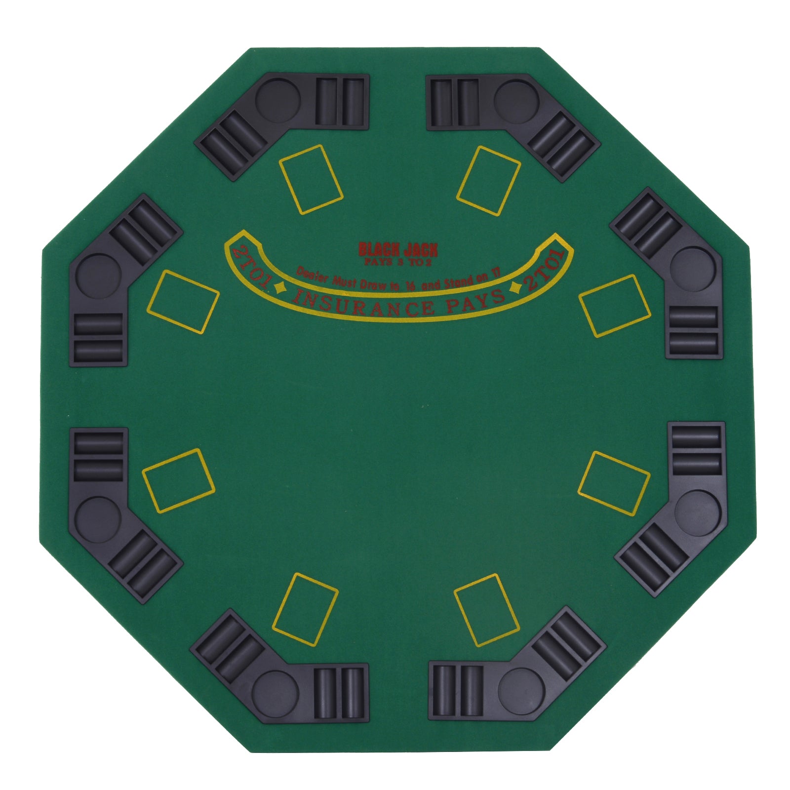 Soozier Poker Table Foldable, 47" Octagon Blackjack Poker Game Table for 8 Players with Cup Holders and Chips Tray, Green Felt