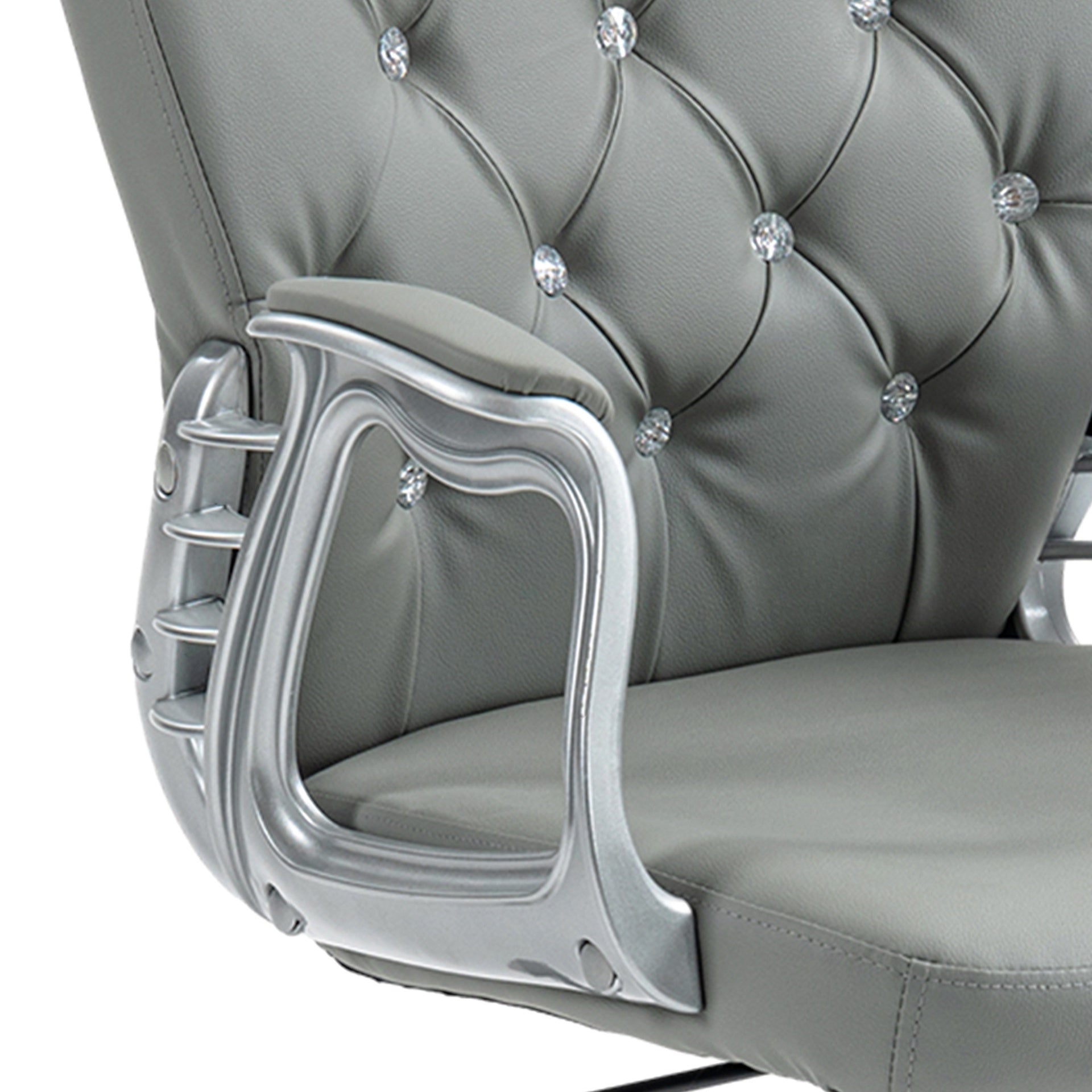 Vinsetto Button Tufted Desk Chair, Home Office Chair with Padded Armrests, Adjustable Height and Swivel Wheels, Gray
