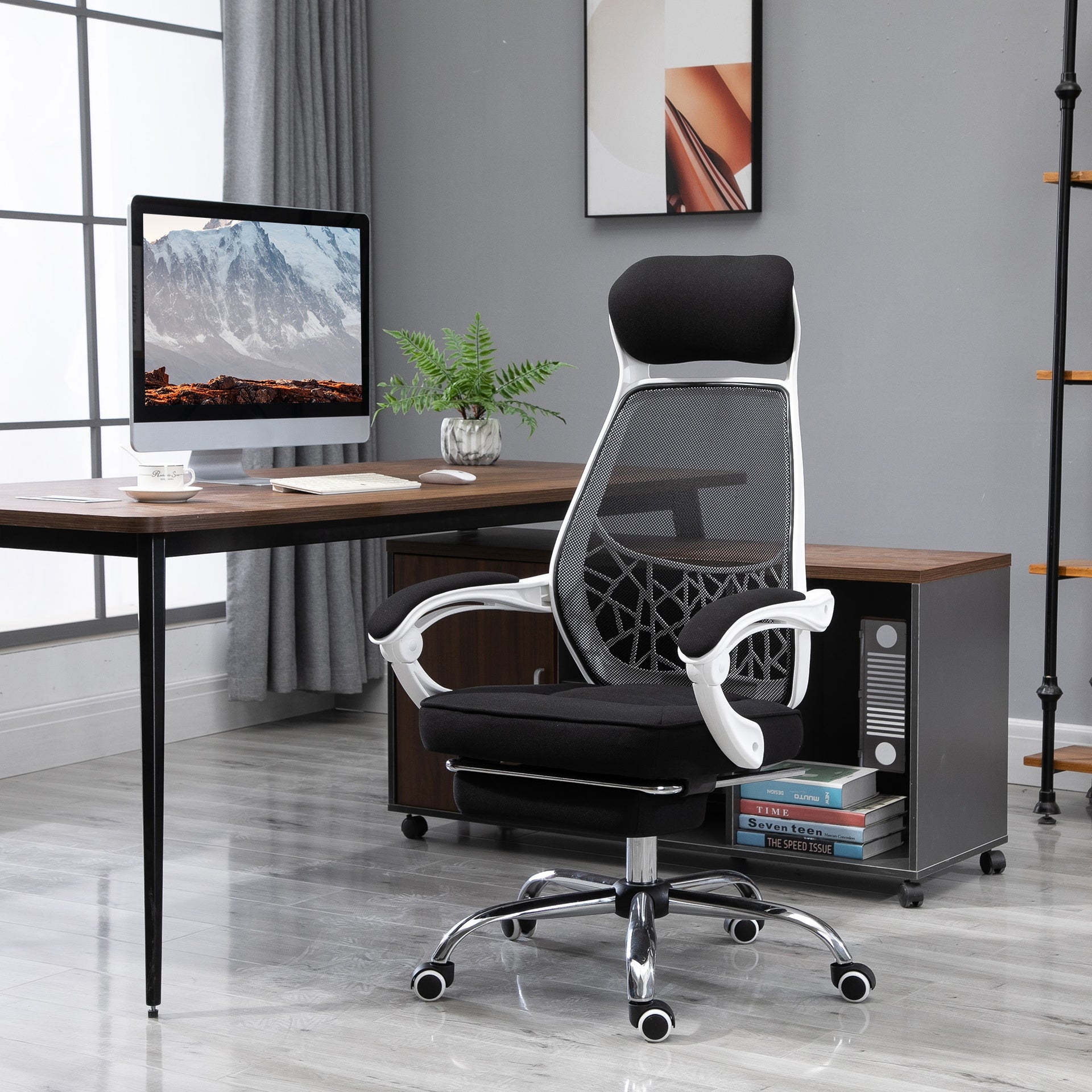 Vinsetto Ergonomic High Back Mesh Office Chair Swivel Reclining Computer Desk Chair with Retractable Footrest, Headrest, Padded Armrest