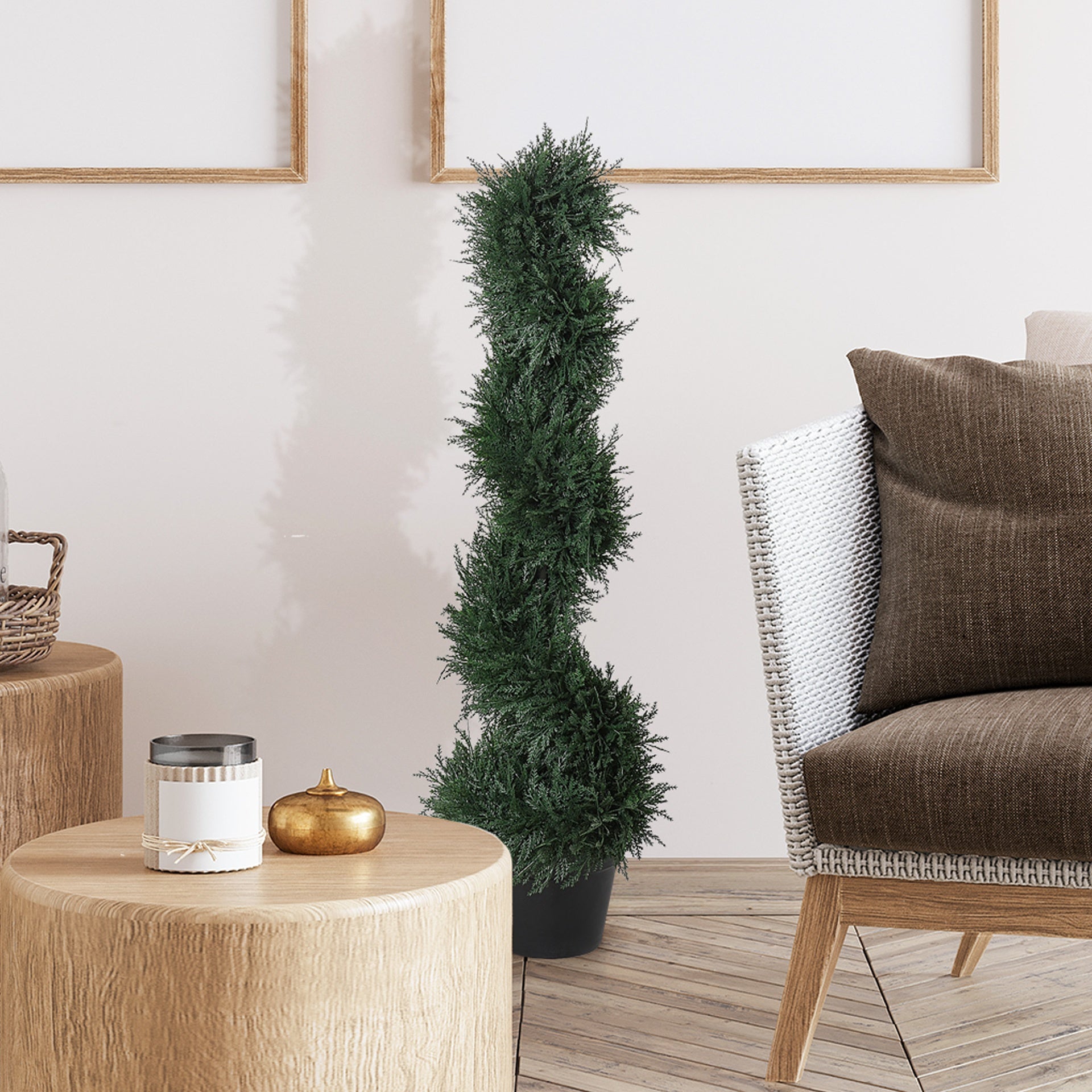 Outsunny 3FT Topiary Artificial Faux Cedar Tree Spiral Fake Plant, Pre-potted & Features High-Quality Detailed Look for Indoor or