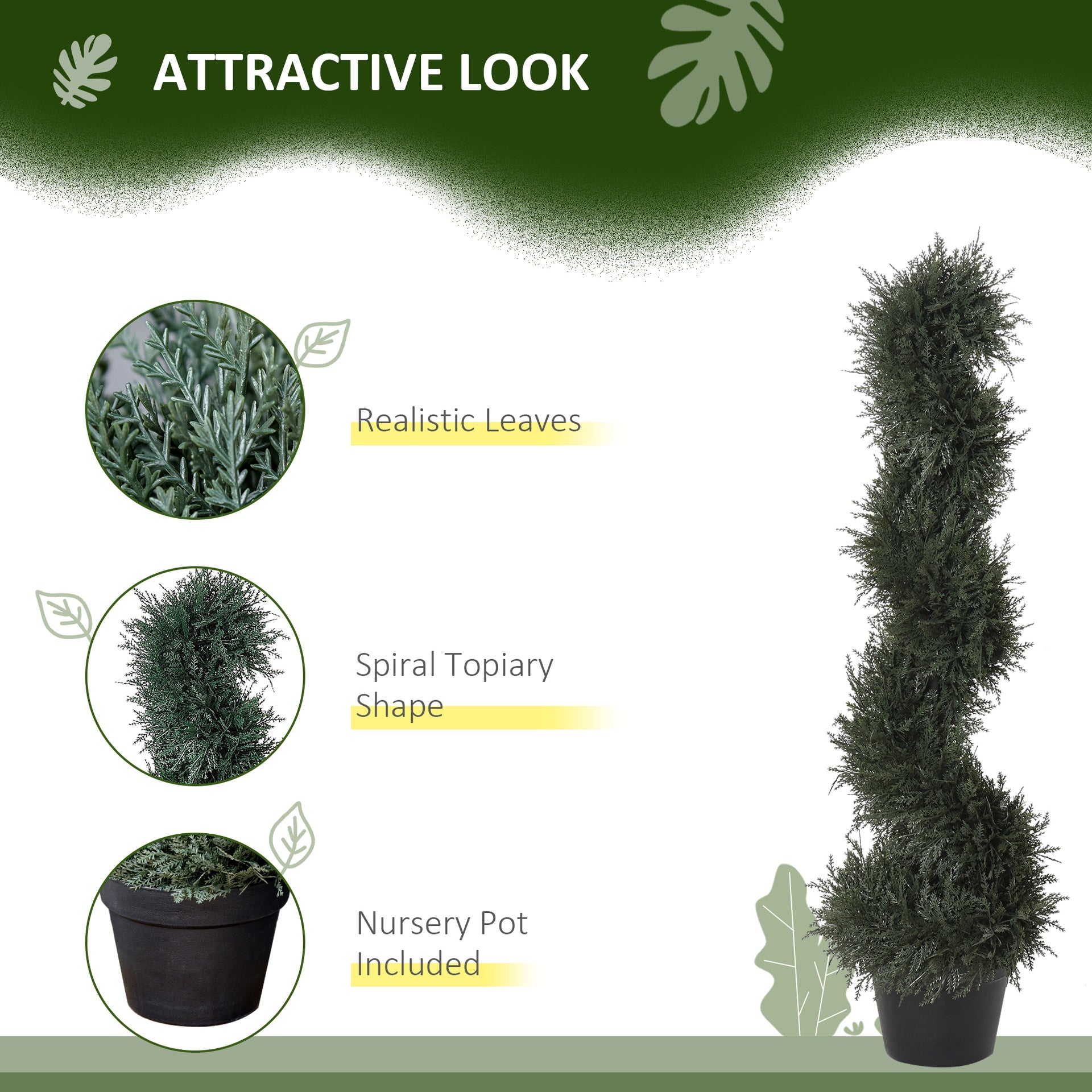 Outsunny 3FT Topiary Artificial Faux Cedar Tree Spiral Fake Plant, Pre-potted & Features High-Quality Detailed Look for Indoor or