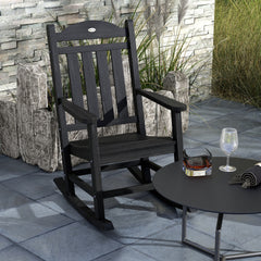 Outsunny 2PCs Outdoor Rocking Chair with Armrests, Fade-Resistant Waterproof HDPE for Indoor & Outdoor, Black