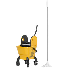 HOMCOM Mop Bucket with Wringer on Wheels for Floor Cleaning, 27.5 Quart Down Press Wringer with Handle and Mop, Yellow