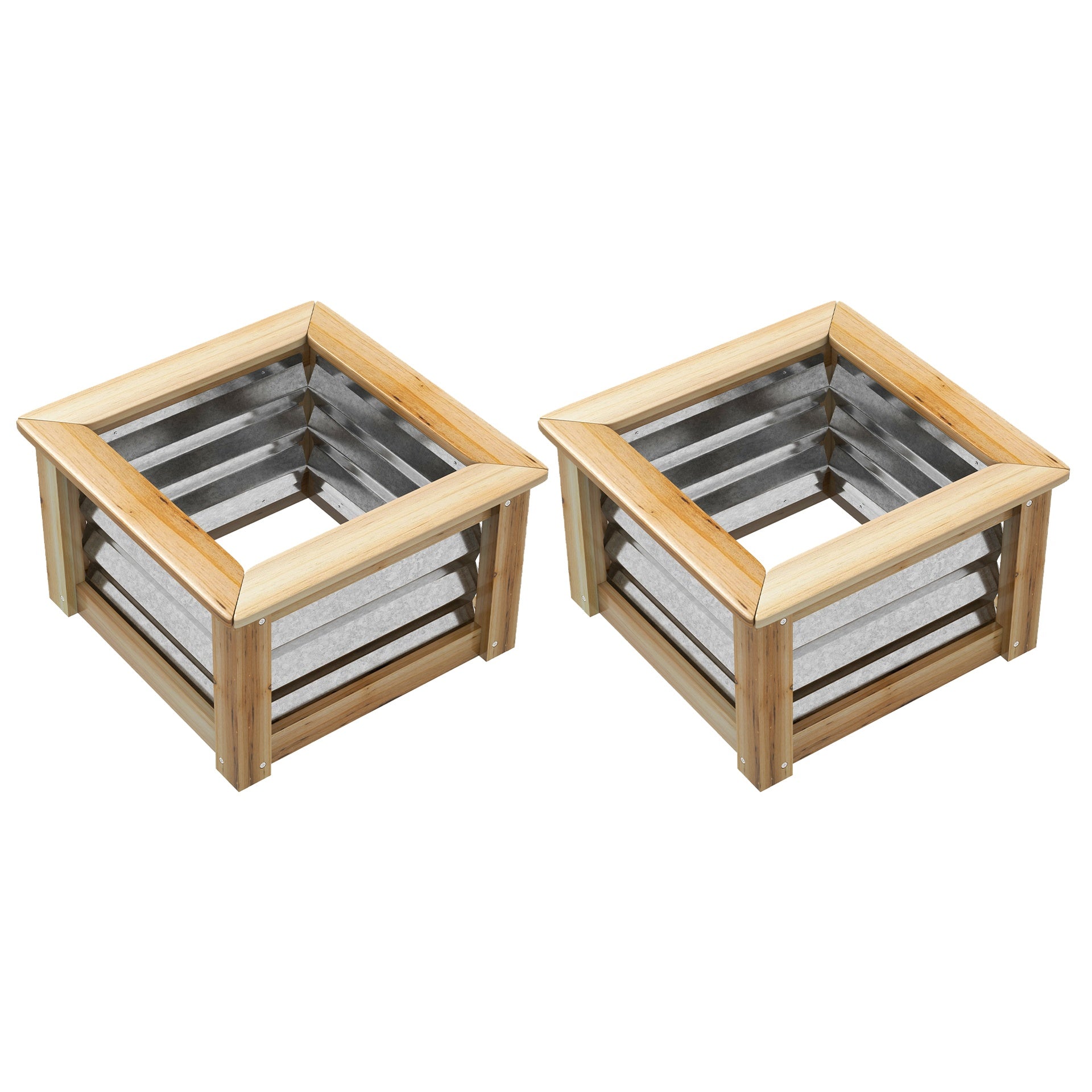 Outsunny Raised Garden Beds Set of 2, Metal and Wood Combined Planter Box, for Growing Flowers, Herbs and Vegetables