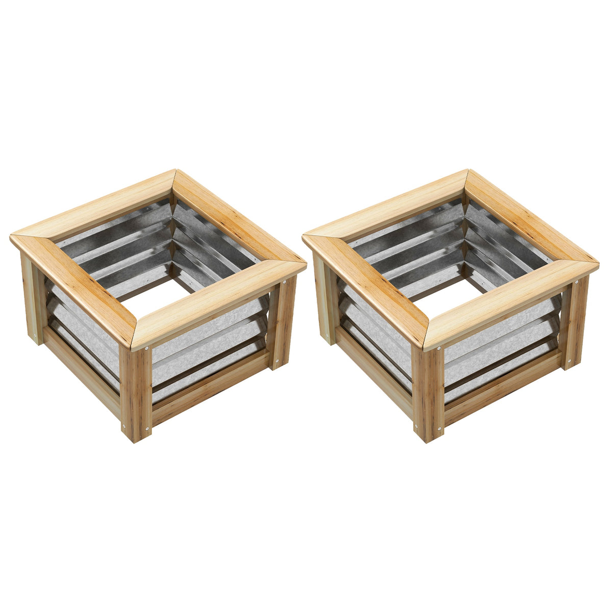 Outsunny Raised Garden Beds Set of 2, Metal and Wood Combined Planter Box, for Growing Flowers, Herbs and Vegetables