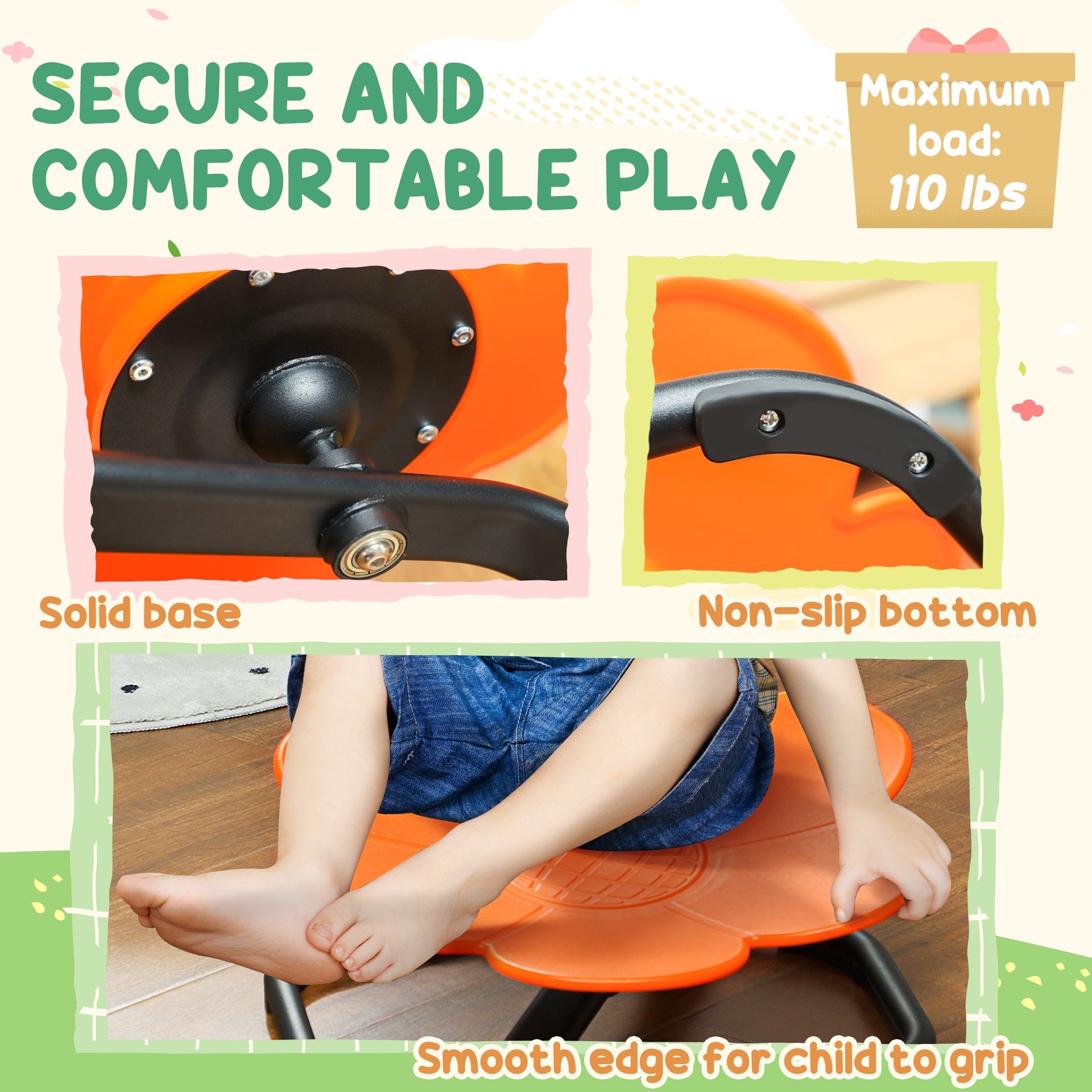 Qaba Sensory Spinning Chair for Autism, Kids, Training Body Balance & Coordination, Orange