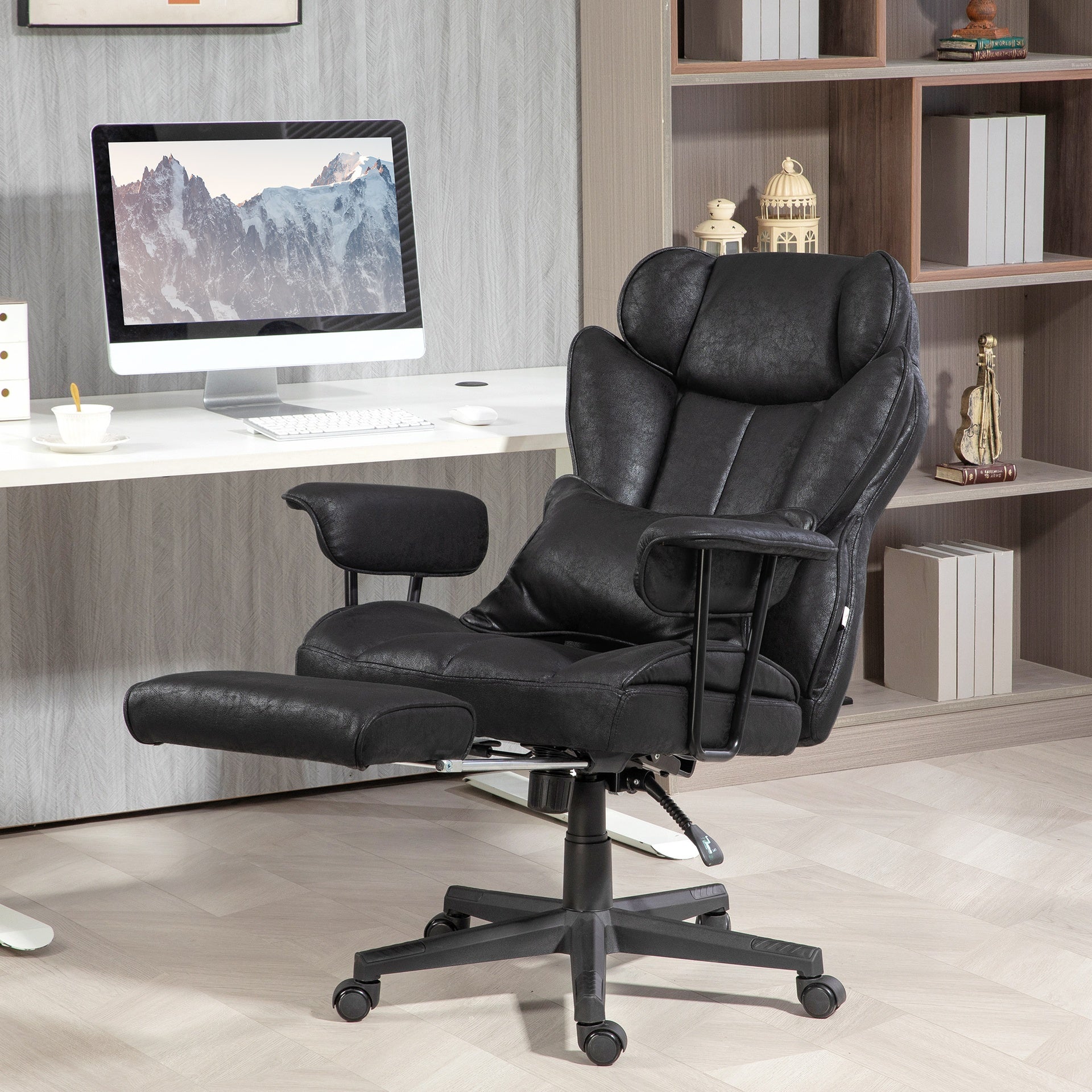 HOMCOM 396lbs. Big and Tall Office Chair, Executive Office Chair with Footrest, Lumbar Support, and Reclining Function, Black