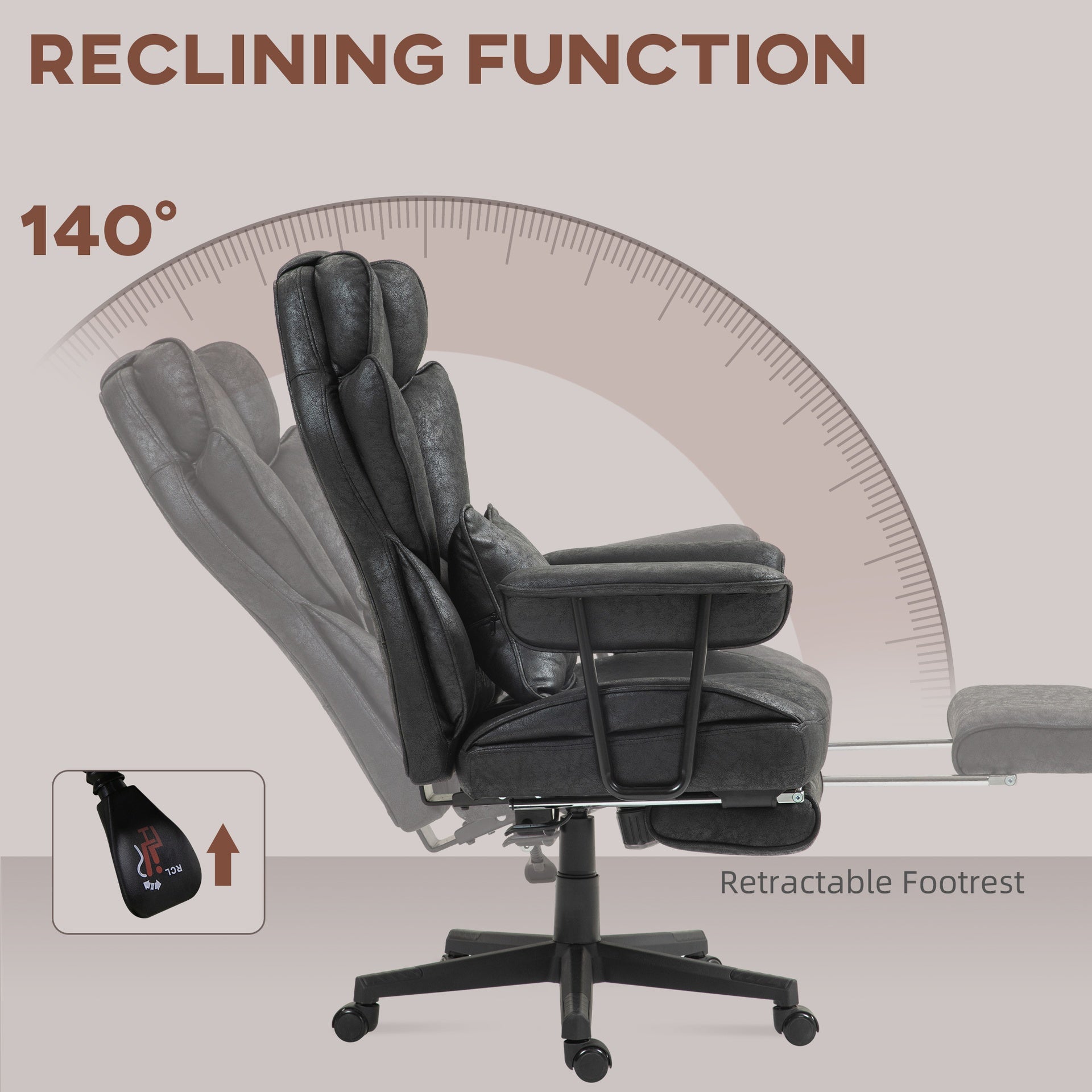 HOMCOM 396lbs. Big and Tall Office Chair, Executive Office Chair with Footrest, Lumbar Support, and Reclining Function, Black