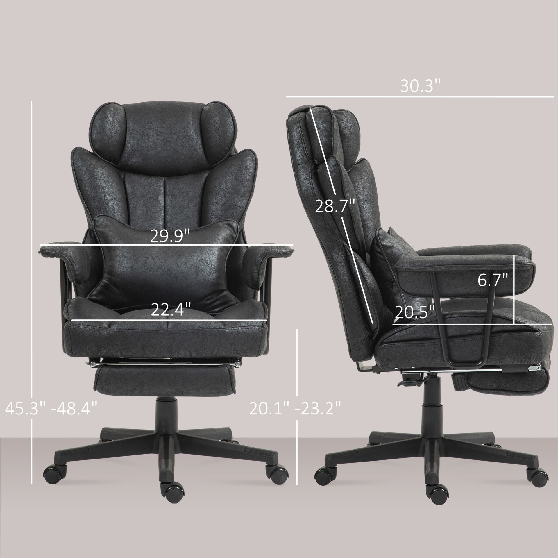 HOMCOM 396lbs. Big and Tall Office Chair, Executive Office Chair with Footrest, Lumbar Support, and Reclining Function, Black