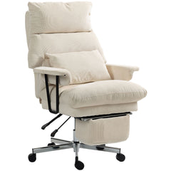 HOMCOM Executive Office Chair with Lumbar Support, Footrest, High Back Reclining Overstuffed Desk Chair with, Cream White