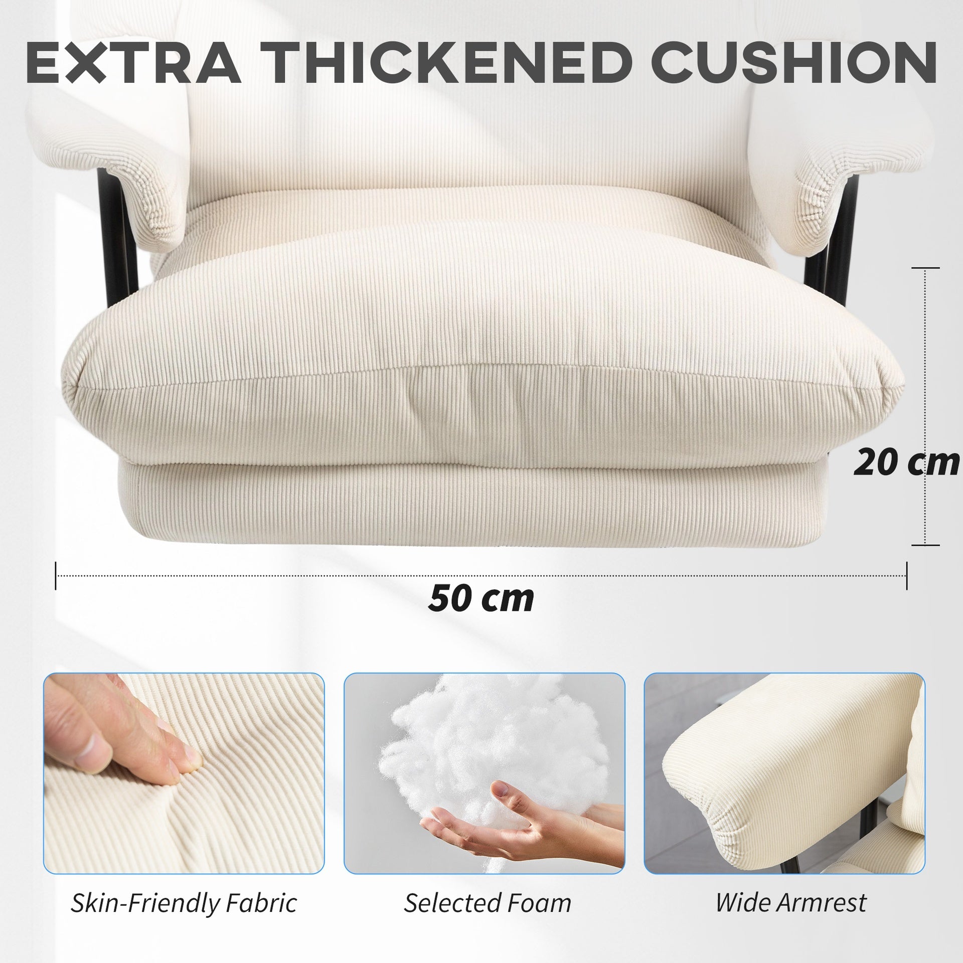 HOMCOM Executive Office Chair with Lumbar Support, Footrest, High Back Reclining Overstuffed Desk Chair with, Cream White