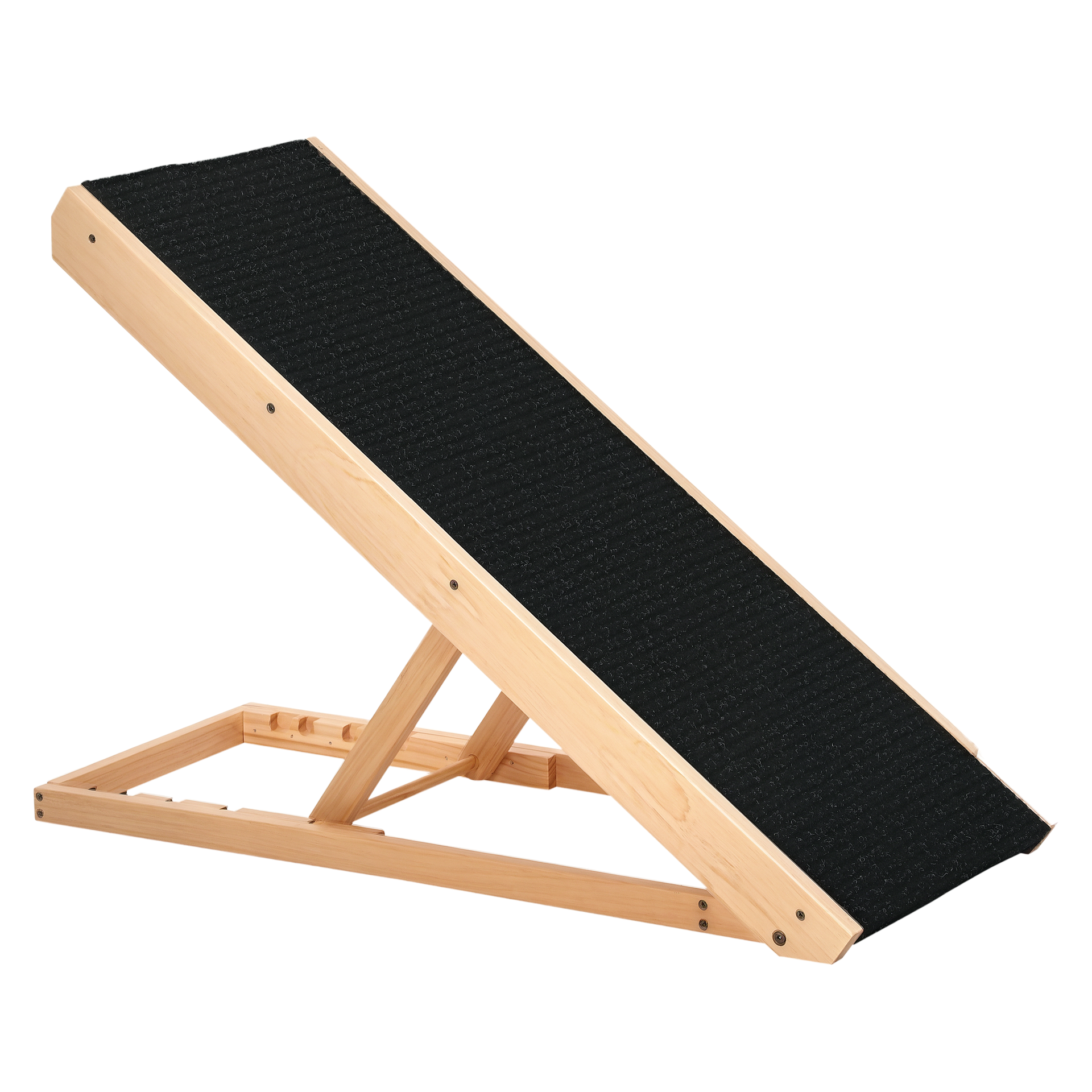 PawHut Elevated Dog Ramp for Bed, Foldable and Height Adjustable Pet Ramp for Cats with Non-Slip Finish, Pine 35.5" L x 16" W x 24" H, Black