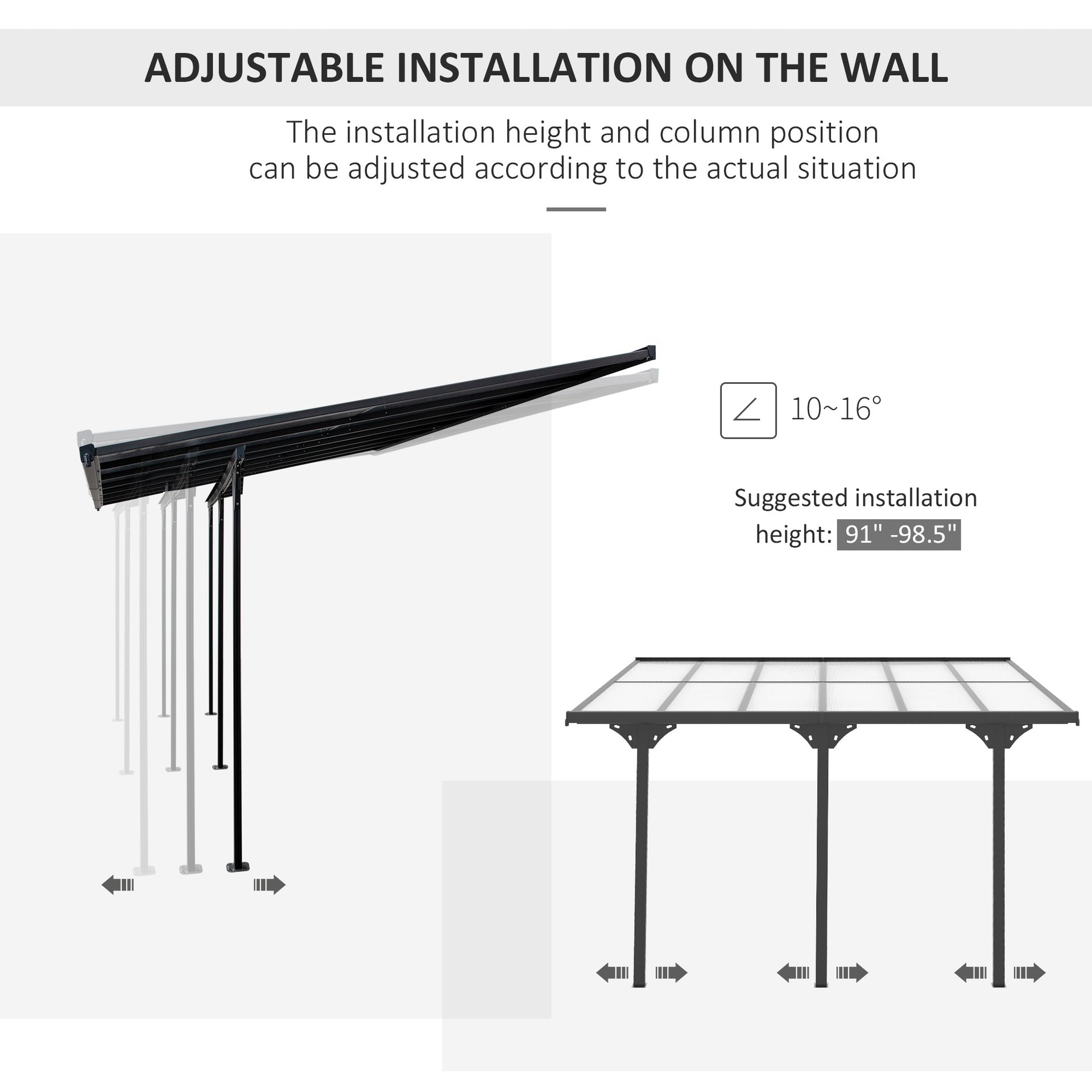 Outsunny 12' x 10' Outdoor Polycarbonate Pergola, Transparent UV Blocking Awning, Hardtop Deck Gazebo, Aluminum, Gray