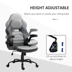 Vinsetto PU Leather Gaming Chair with Flip-up Armrests, Racing Style Computer Chair, Height Adjustable Home Office Chair with Swivel Wheels and Tilt Function, Gray