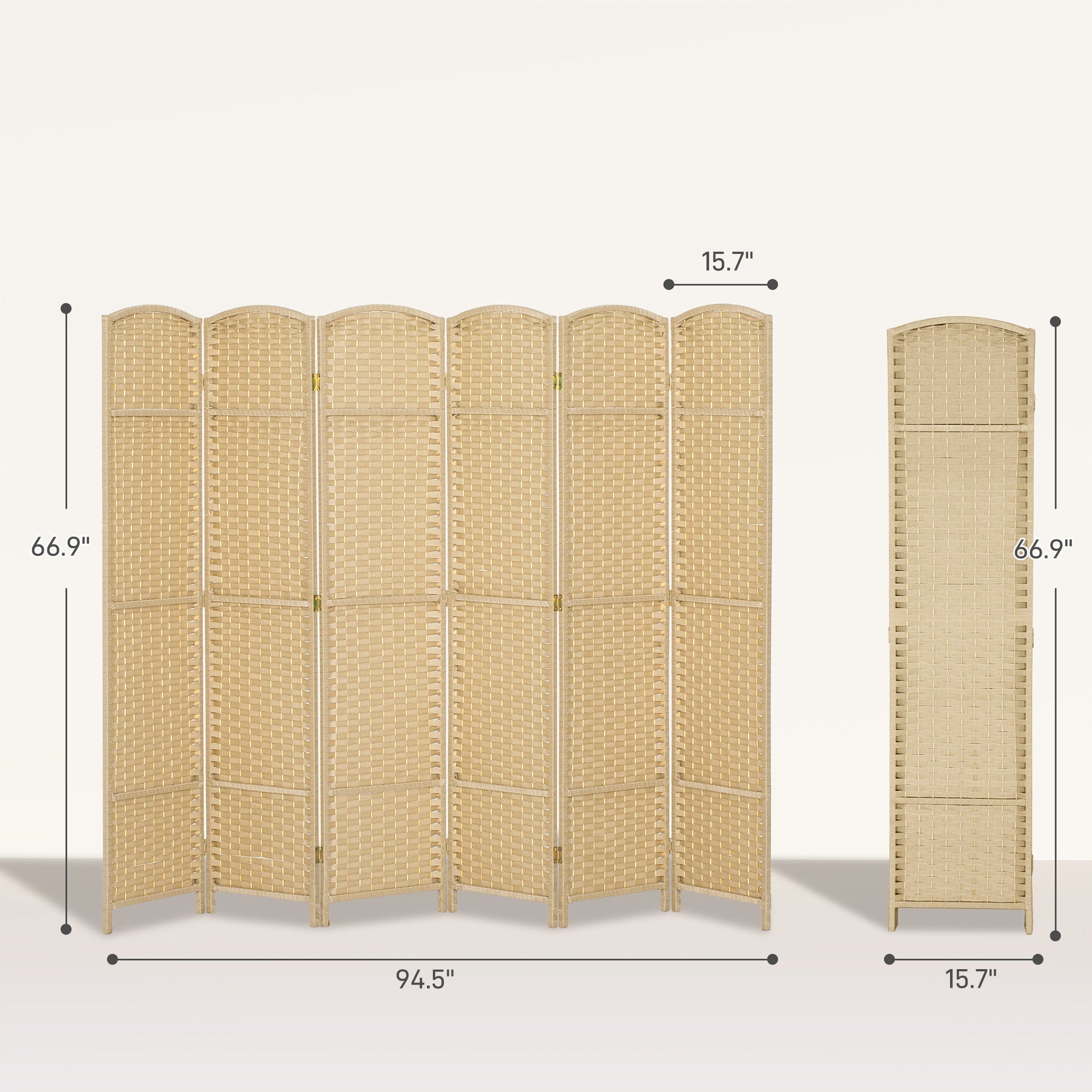 HOMCOM Folding Room Divider Screen 6 Panel 5.6' Tall Privacy Screen Freestanding Room Partition for Home Office, Beige