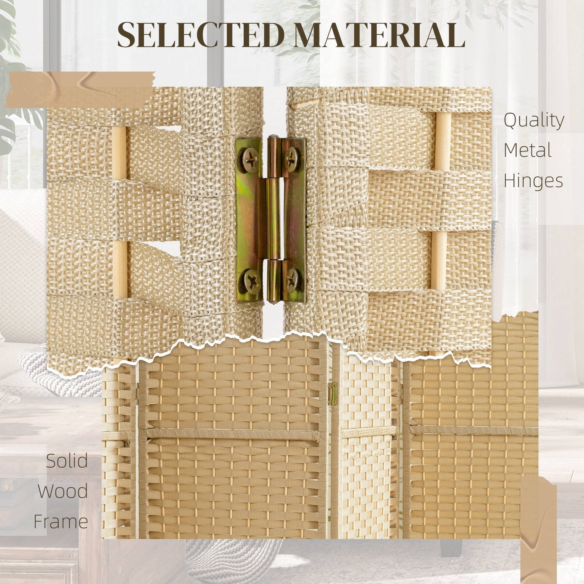HOMCOM Folding Room Divider Screen 6 Panel 5.6' Tall Privacy Screen Freestanding Room Partition for Home Office, Beige