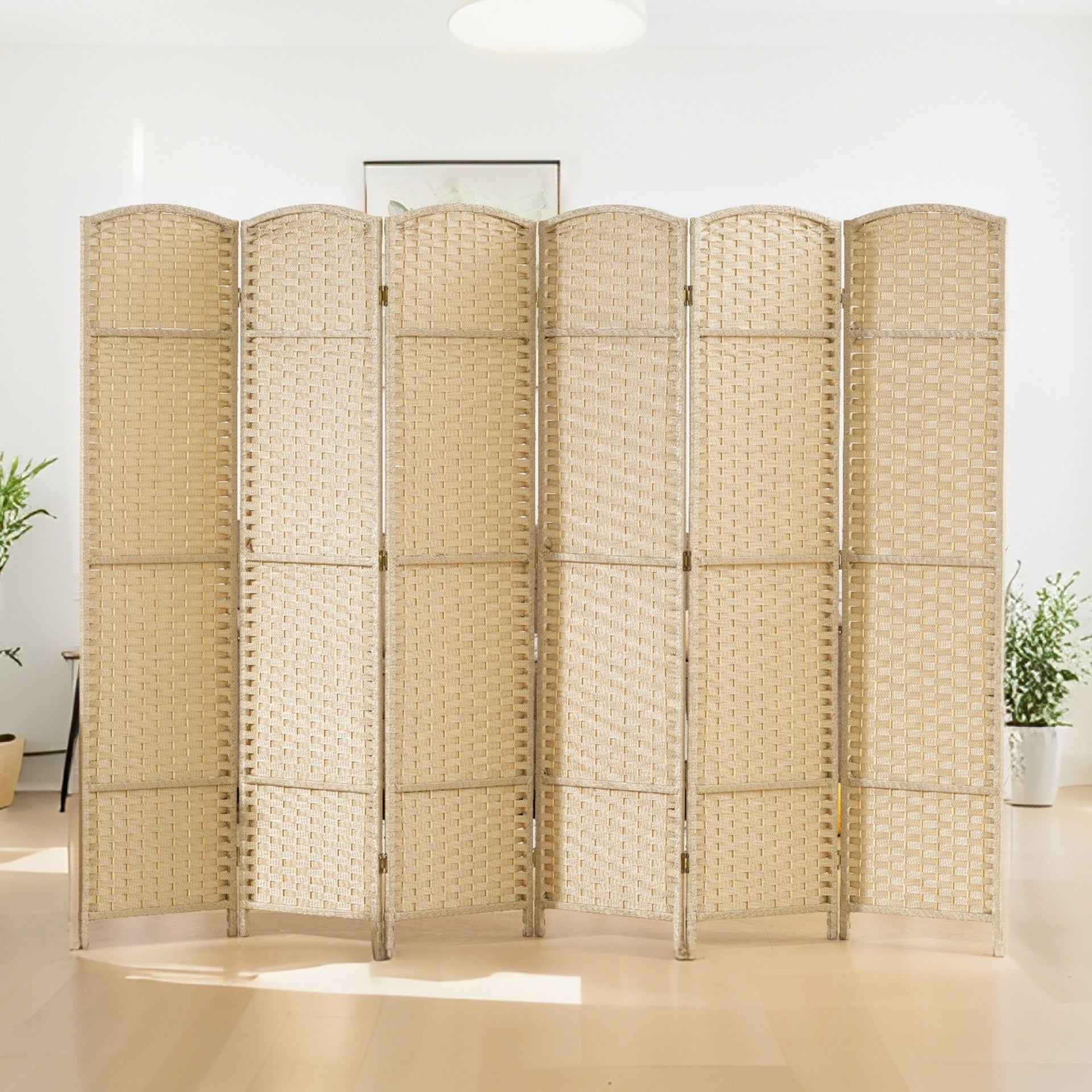 HOMCOM Folding Room Divider Screen 6 Panel 5.6' Tall Privacy Screen Freestanding Room Partition for Home Office, Beige