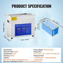 Commercial Ultrasonic Cleaner 6L Professional Ultrasonic Cleaner 40kHz with Digital Timer&Heater 110V Excellent Cleaning Machine for Watch Instruments Industrial Parts Excellent Cleaner Solution