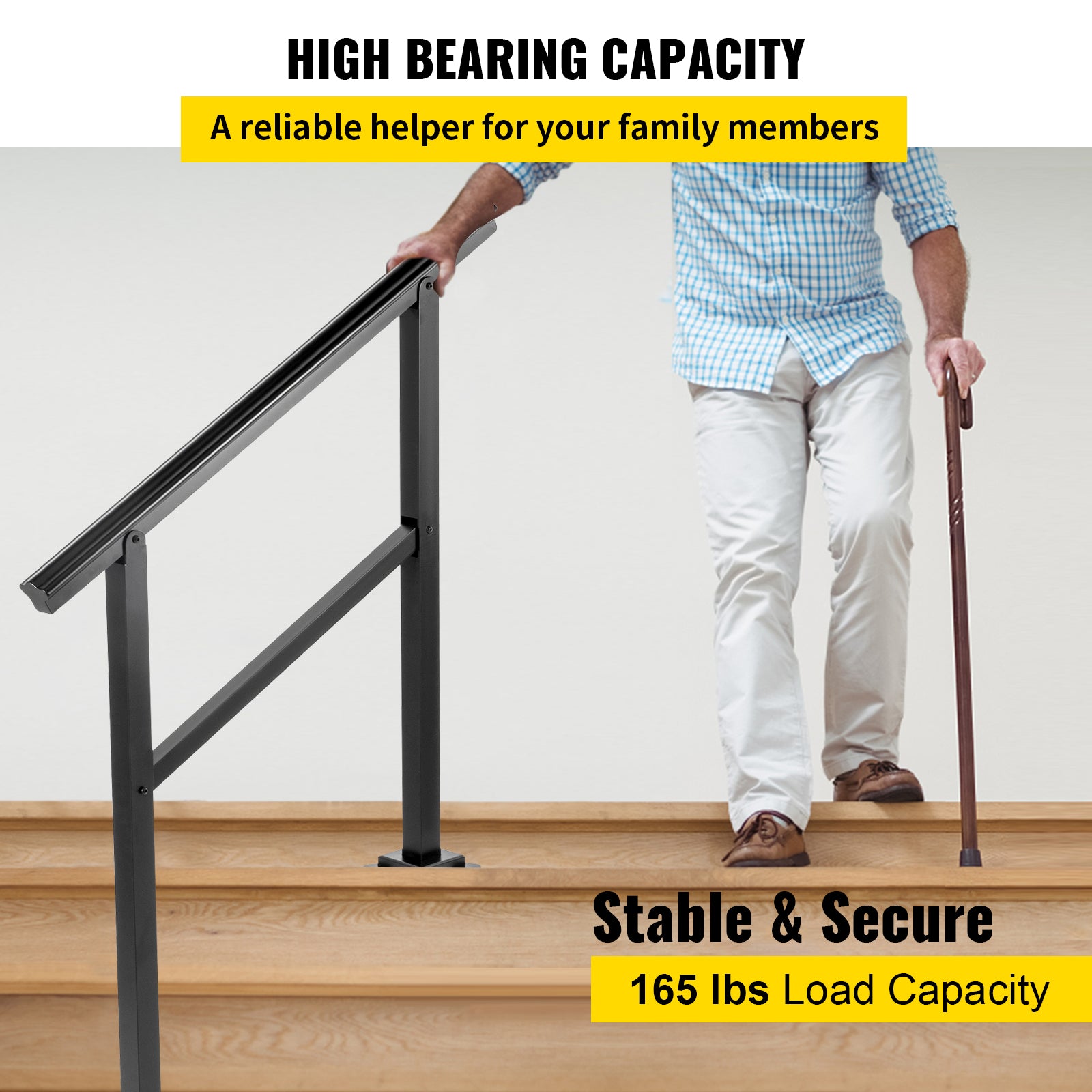Outdoor Handrail 165LBS Load Handrail Outdoor Stairs Aluminum Stair Handrail 60 x 35" Outdoor Stair Railing Transitional Range from 0 to 30° Staircase Handrail Fits 4-5 Steps with Screw Kit