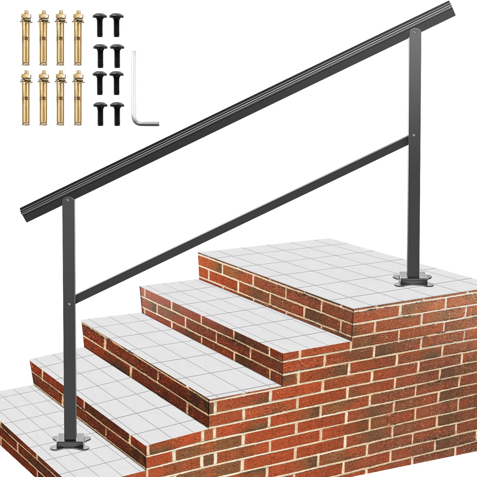 Outdoor Handrail 165LBS Load Handrail Outdoor Stairs Aluminum Stair Handrail 60 x 35" Outdoor Stair Railing Transitional Range from 0 to 30° Staircase Handrail Fits 4-5 Steps with Screw Kit