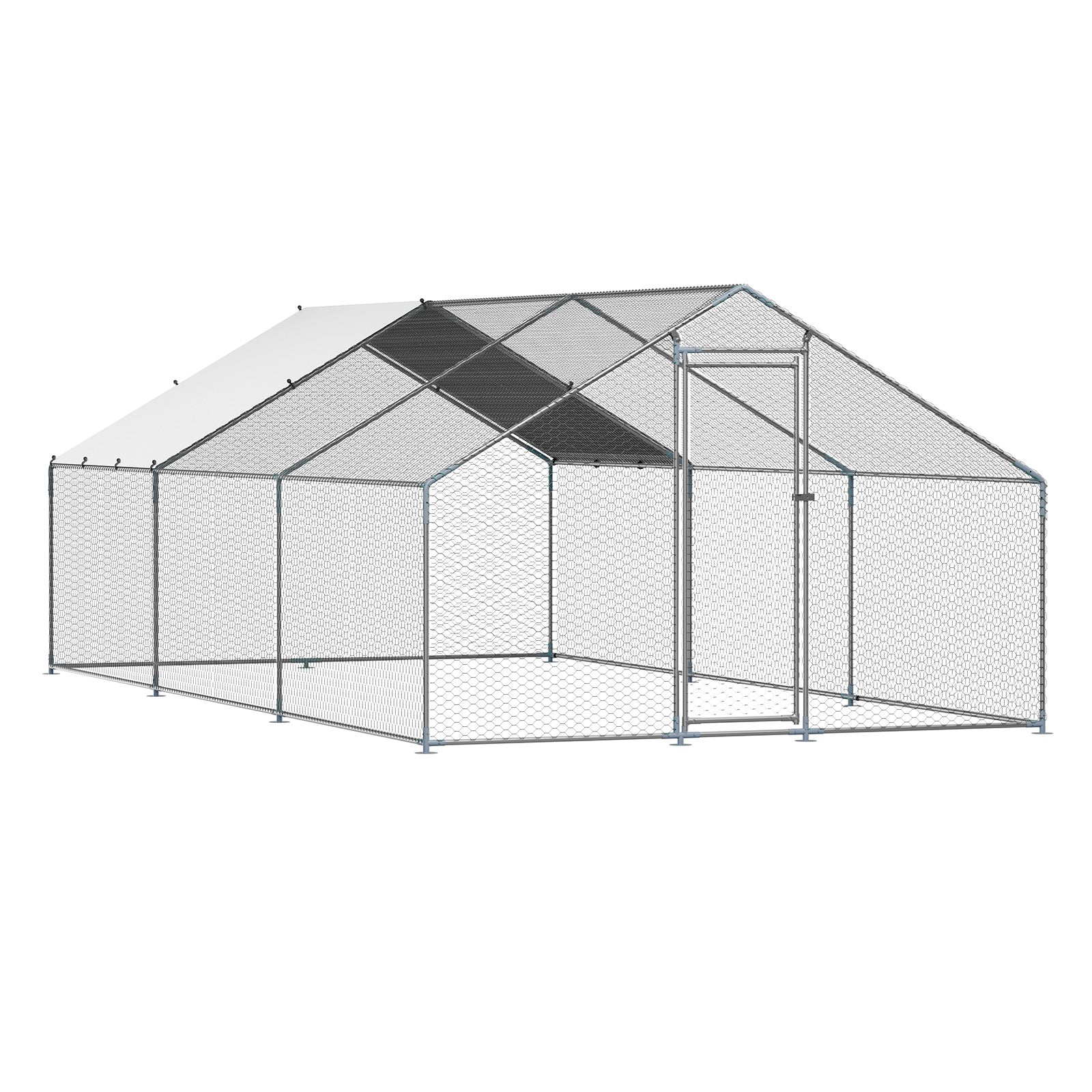 Metal Chicken Coop 9.8x19.6x6.5 ft Walk-in Chicken Run with Cover Spire Roof