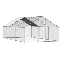 Metal Chicken Coop 9.8x19.6x6.5 ft Walk-in Chicken Run with Cover Spire Roof
