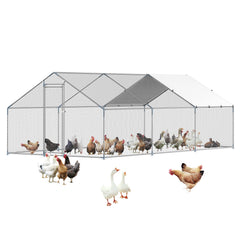 Metal Chicken Coop 9.8x19.6x6.5 ft Walk-in Chicken Run with Cover Spire Roof