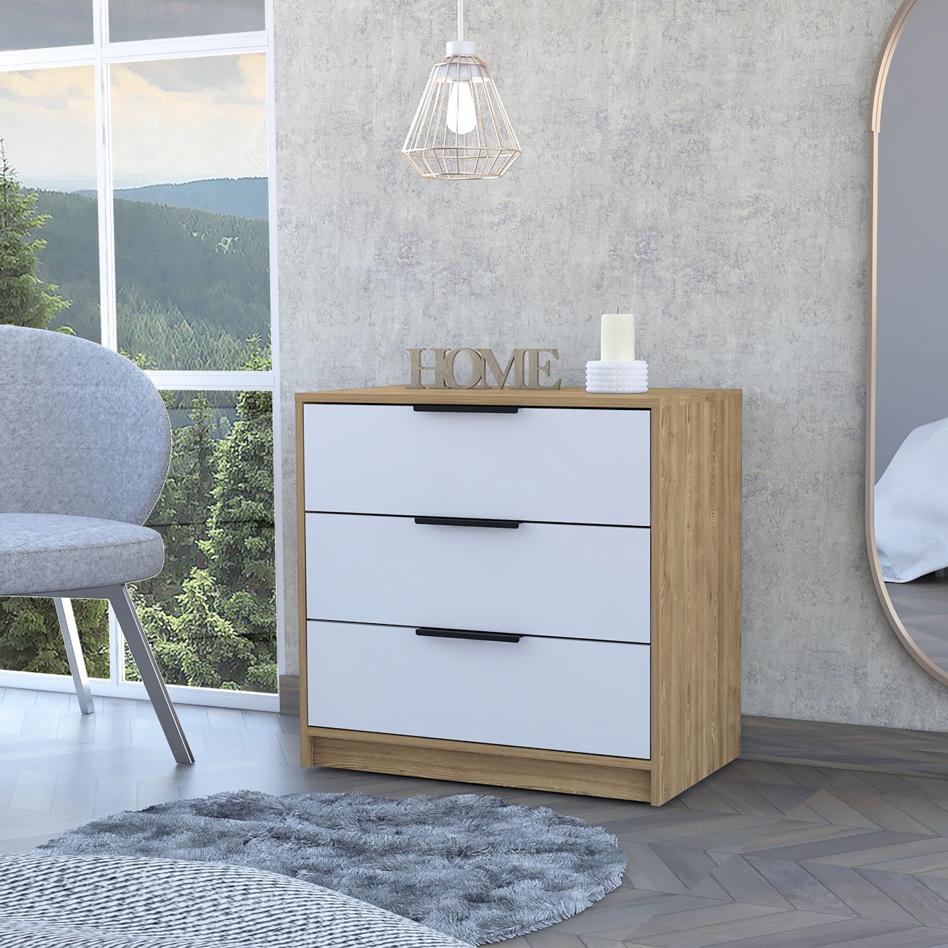 Kaia 3 Drawers Dresser, Superior Top -White / Pine