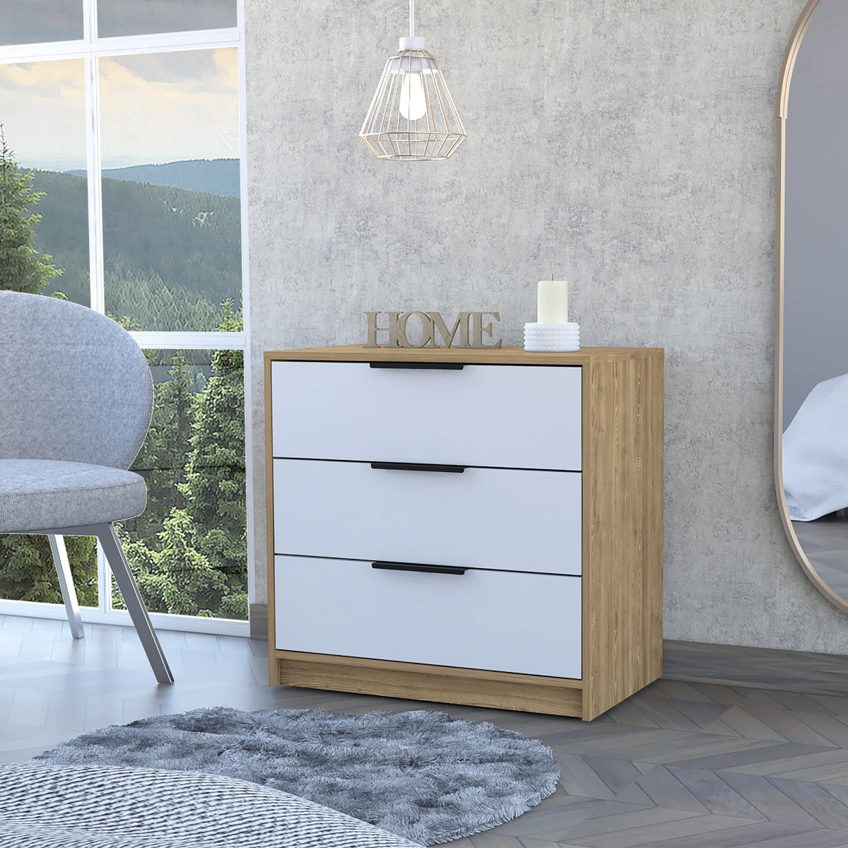 Kaia 3 Drawers Dresser, Superior Top -White / Pine