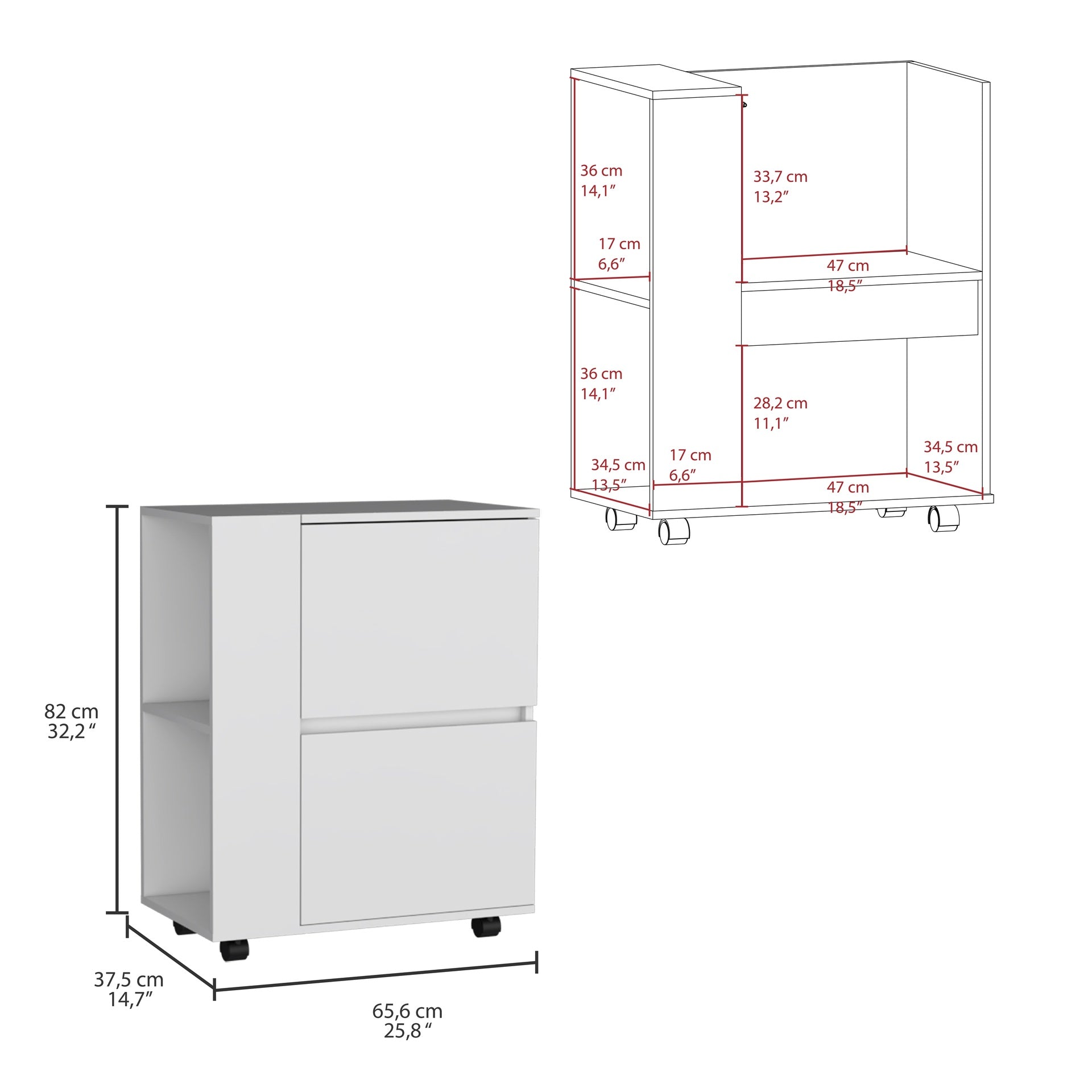 Glasgow Bar Cart Two Pull-Down Door Cabinets and Two Open Shelves