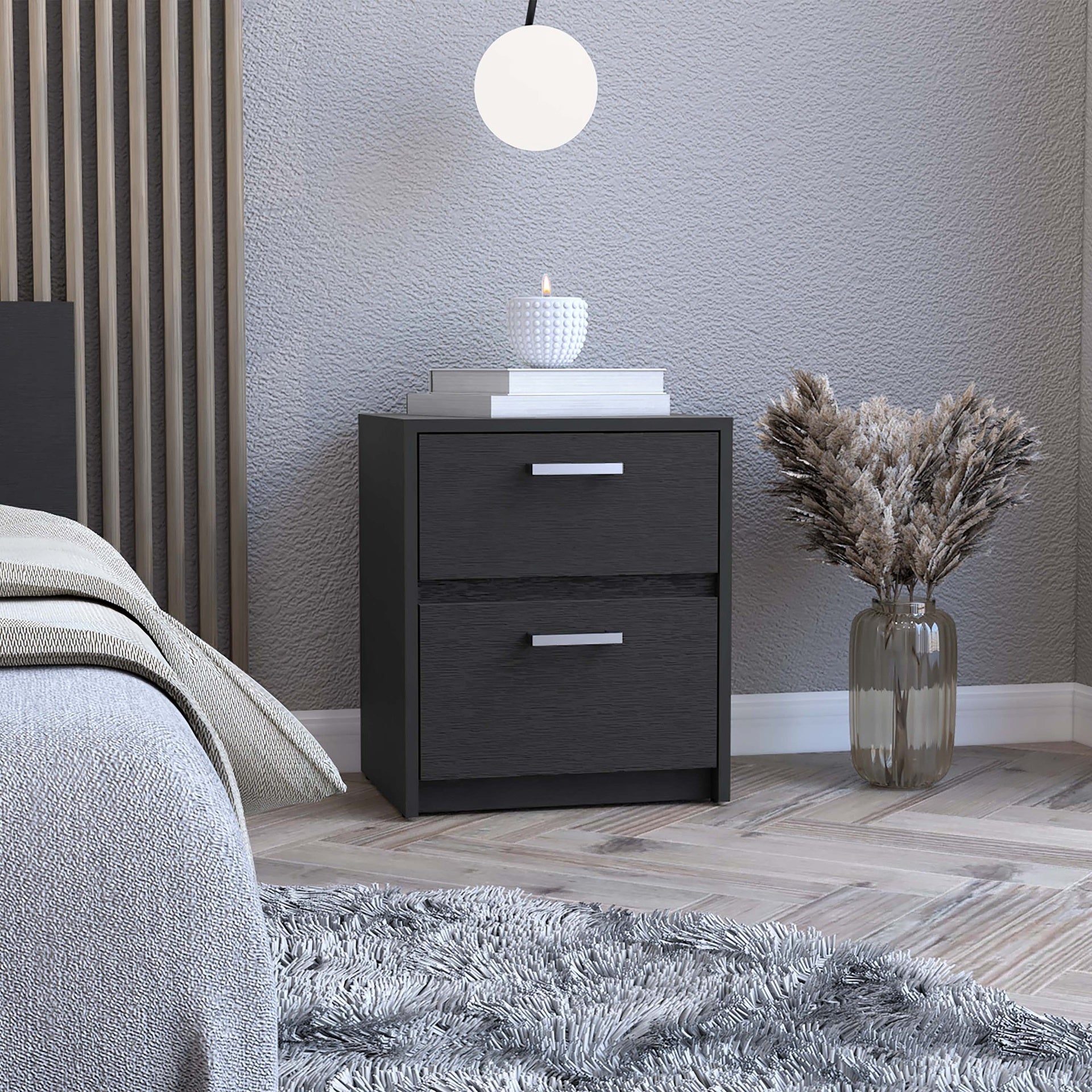 Trivor 2 Drawers Nightstand , End Table, Side Table Metal Handles -Black