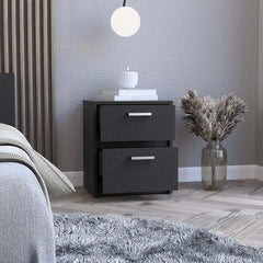 Trivor 2 Drawers Nightstand , End Table, Side Table Metal Handles -Black