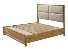 1pc King Storage Platform Bed Upholstered Ultra-plush Headboard Two Footboard Storage Drawers Solid Wood Natural Wood Finish Wooden Bedroom Furniture