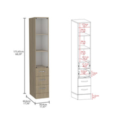 Vanguard Linen Cabinet, Three Shelves, Four Drawers -Light Pine / White