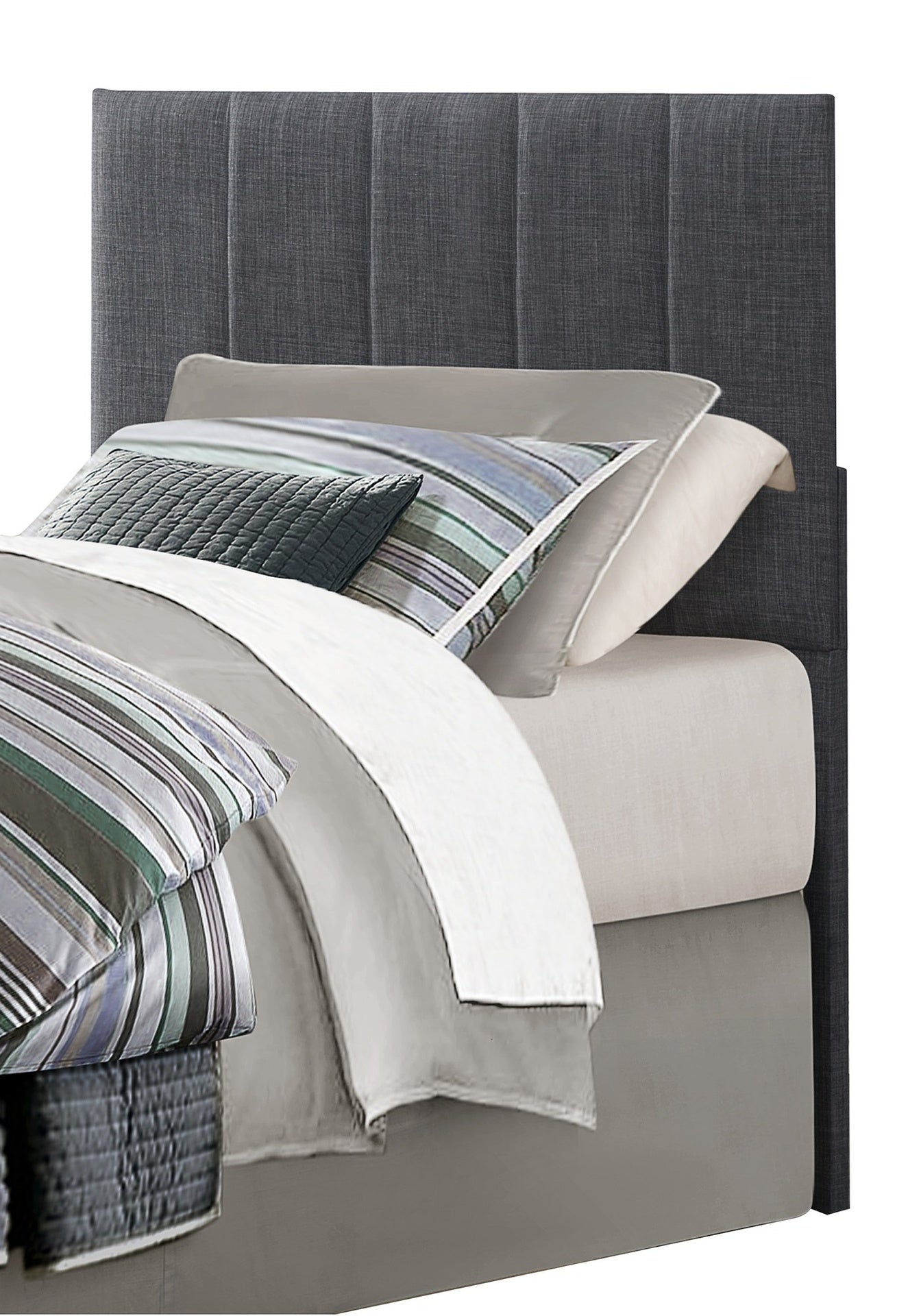 1pc Twin Headboard Gray Fabric Upholstery Padded Vertical Channel Tufted