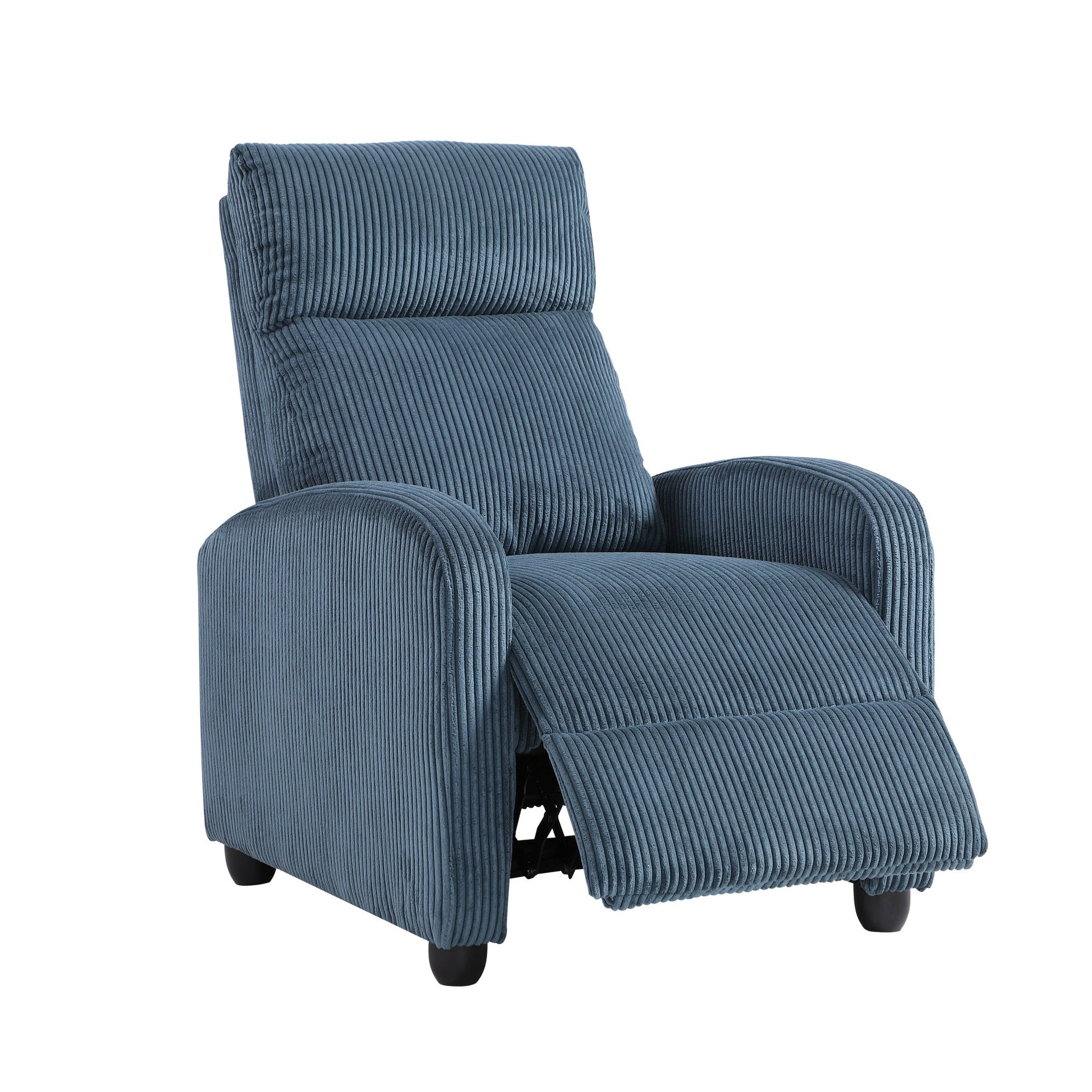 Modern Push Back Recliner Chair Bue Soft Corduroy Upholstery Comfort Solid Wood Living Room Furniture 1pc