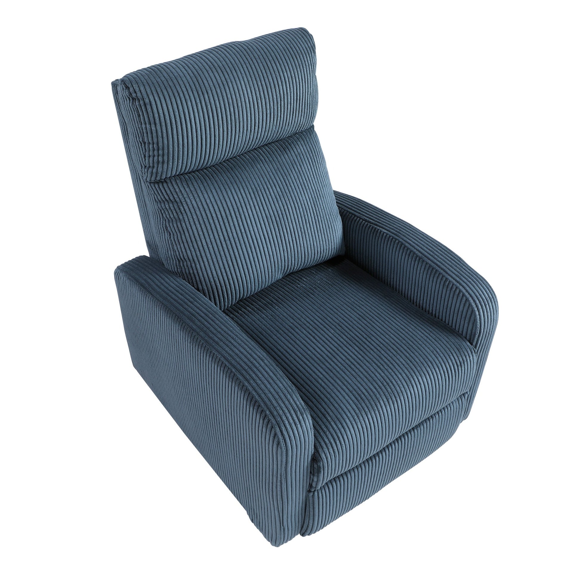 Modern Push Back Recliner Chair Bue Soft Corduroy Upholstery Comfort Solid Wood Living Room Furniture 1pc