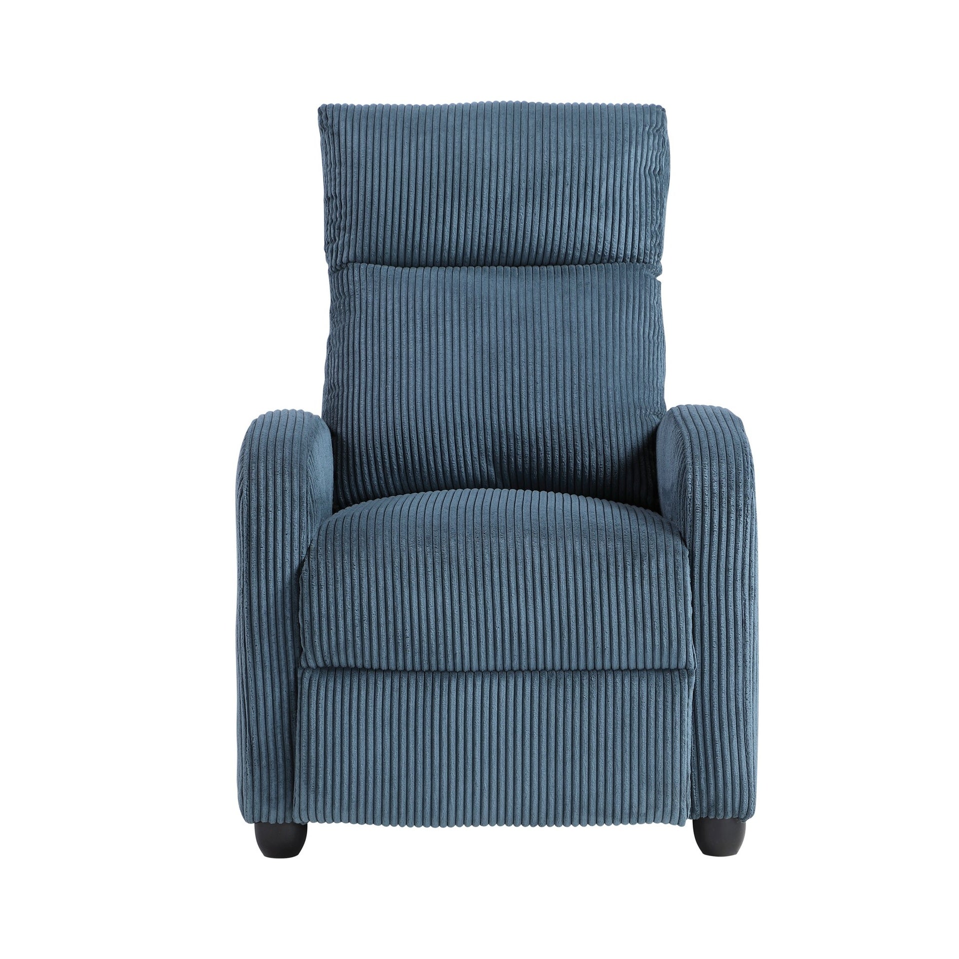 Modern Push Back Recliner Chair Bue Soft Corduroy Upholstery Comfort Solid Wood Living Room Furniture 1pc