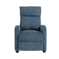 Modern Push Back Recliner Chair Bue Soft Corduroy Upholstery Comfort Solid Wood Living Room Furniture 1pc