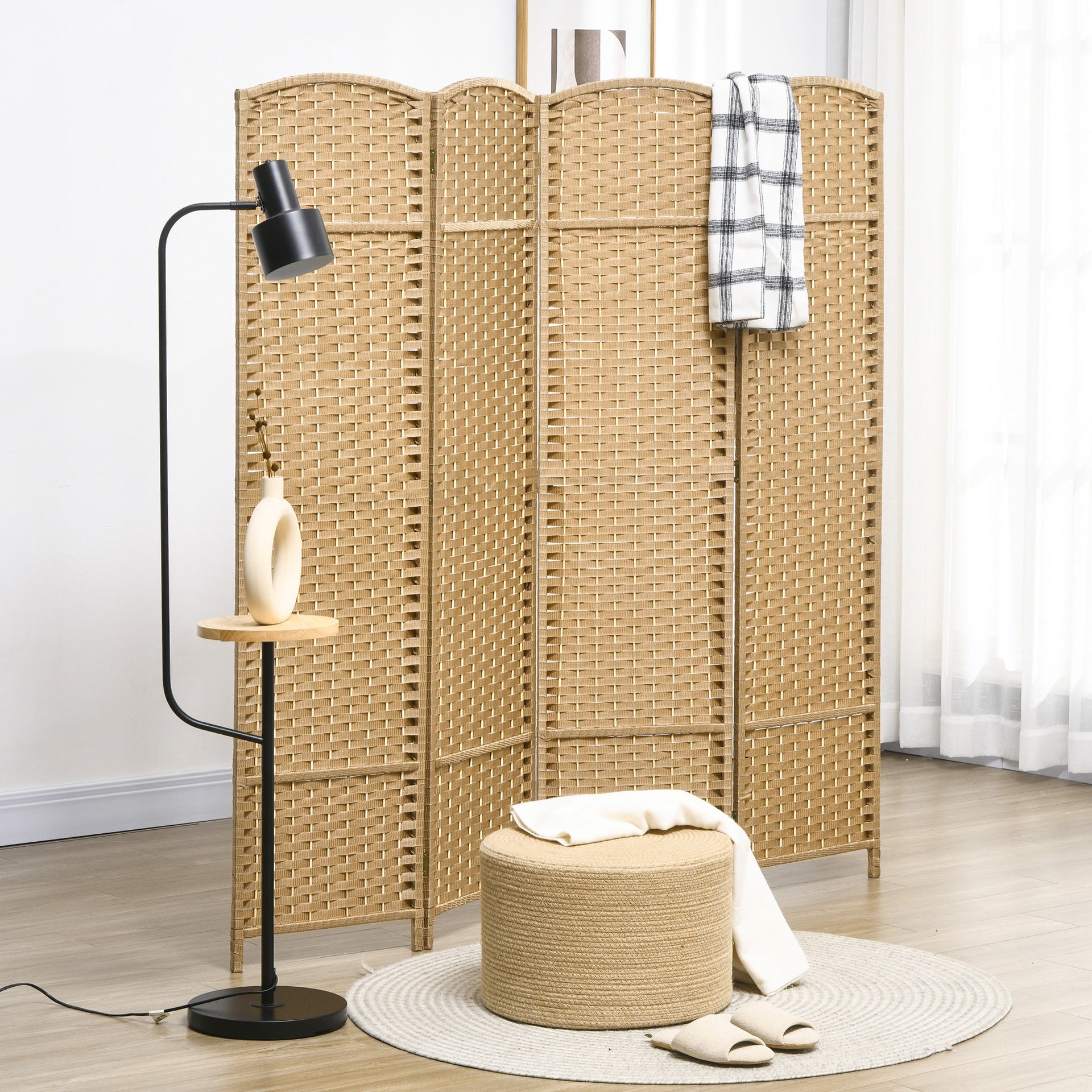 HOMCOM Folding Room Divider Screen 4 Panel 5.6 ' Tall Privacy Screen Freestanding Room Partition for Home Office, Nature Wood