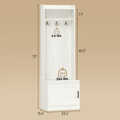 HOMCOM Narrow Hall Tree with Shoe Storage Bench, Rustic Entryway Bench with Coat Rack, Accent Coat Tree with Storage Shelves for Hallway, Mudroom, White Wood Grain