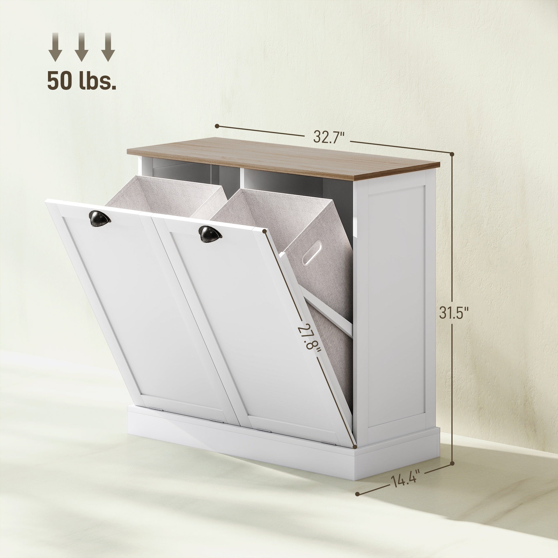 HOMCOM Dual Tilt out Laundry Hamper Cabinet with 2 Removable Basket, Modern Bathroom Storage Cabinet with Shaker Doors and Handles, White