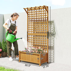 OutsunnyWood Planter with Trellis for Vine Climbing, Raised Garden Bed, Privacy Screen for Backyard, Patio, Yellow